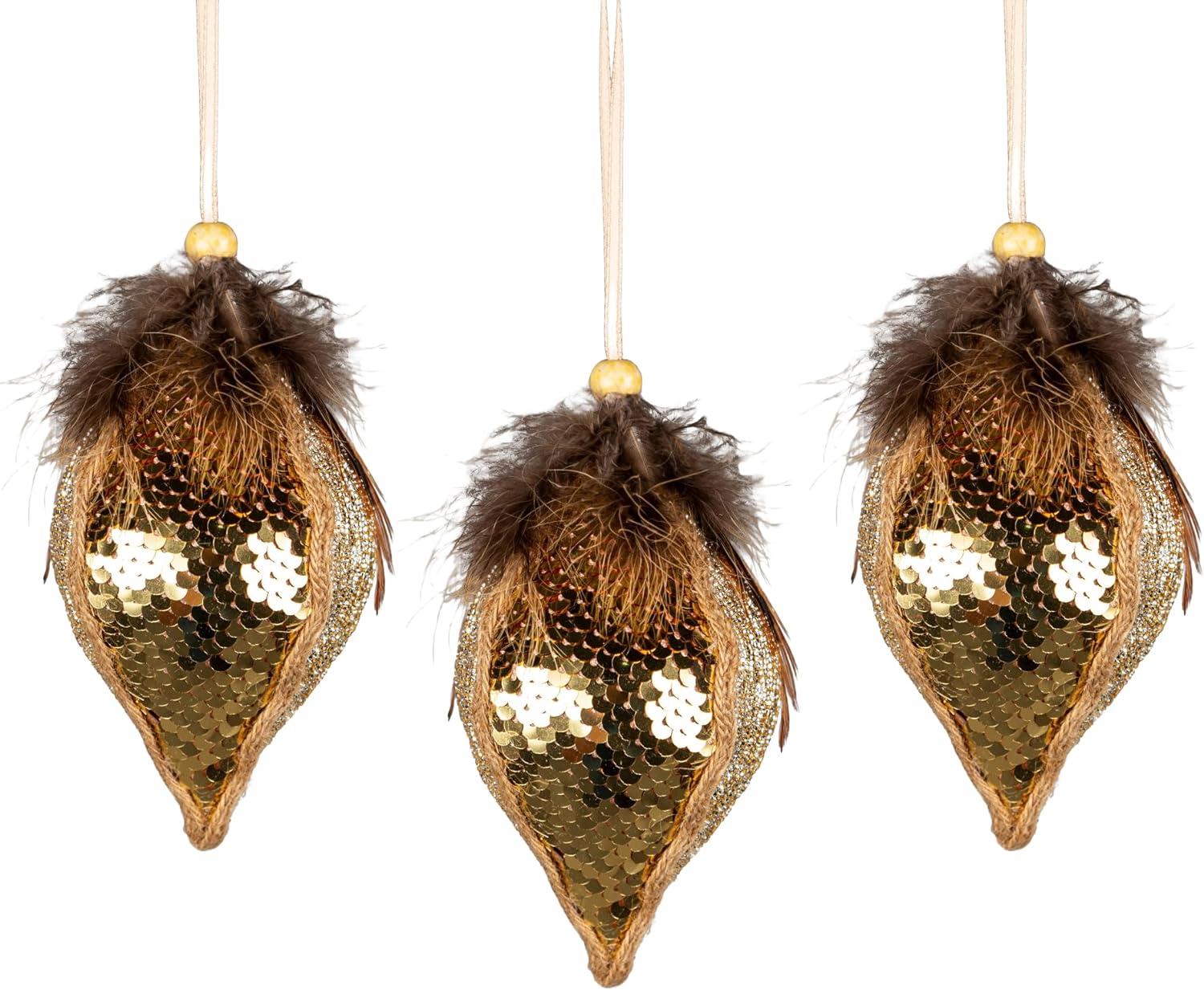 1X Christmas Hanging Ornaments Tree Pendants Teardrop Gold 14cm Xmas Decoration