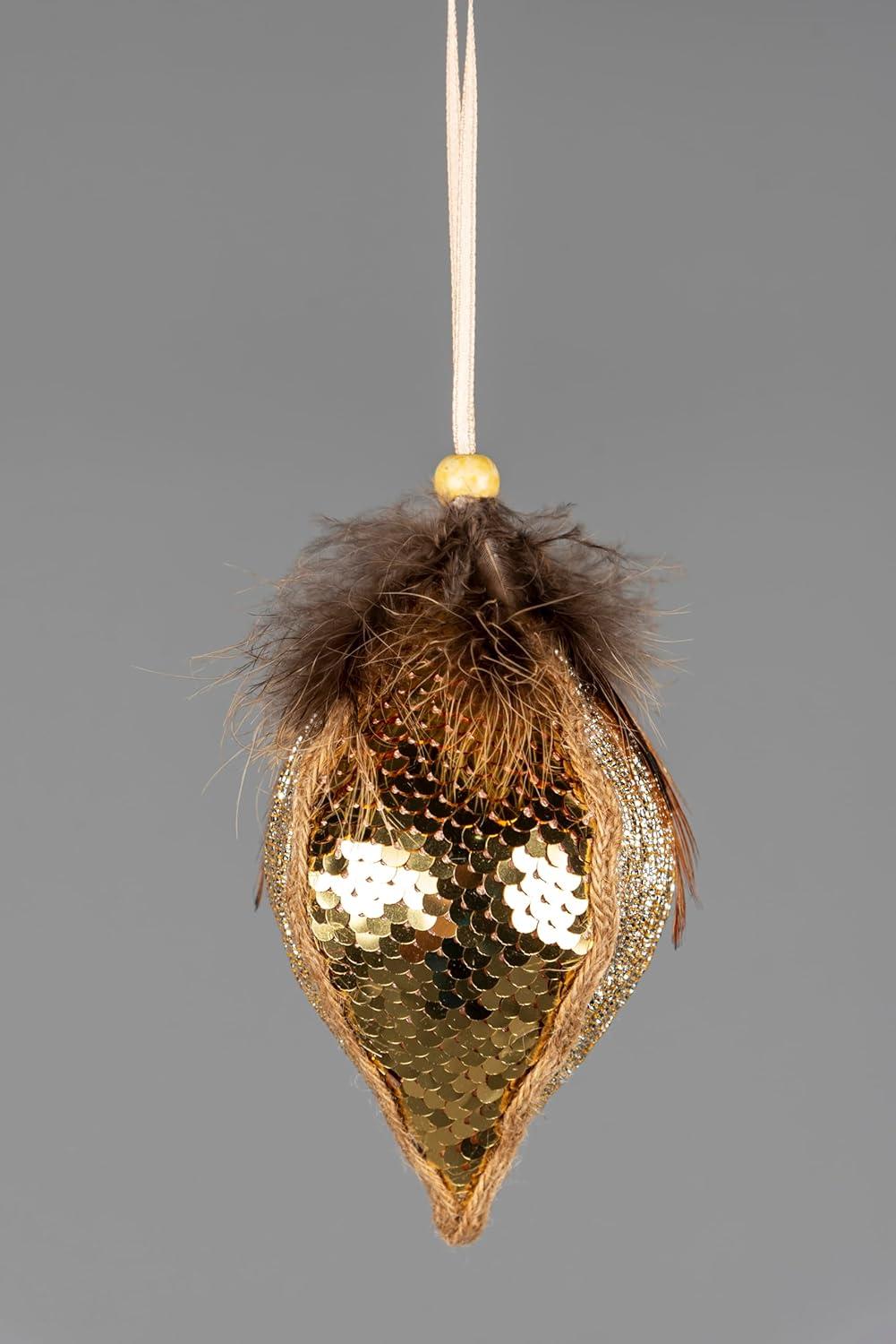 1X Christmas Hanging Ornaments Tree Pendants Teardrop Gold 14cm Xmas Decoration