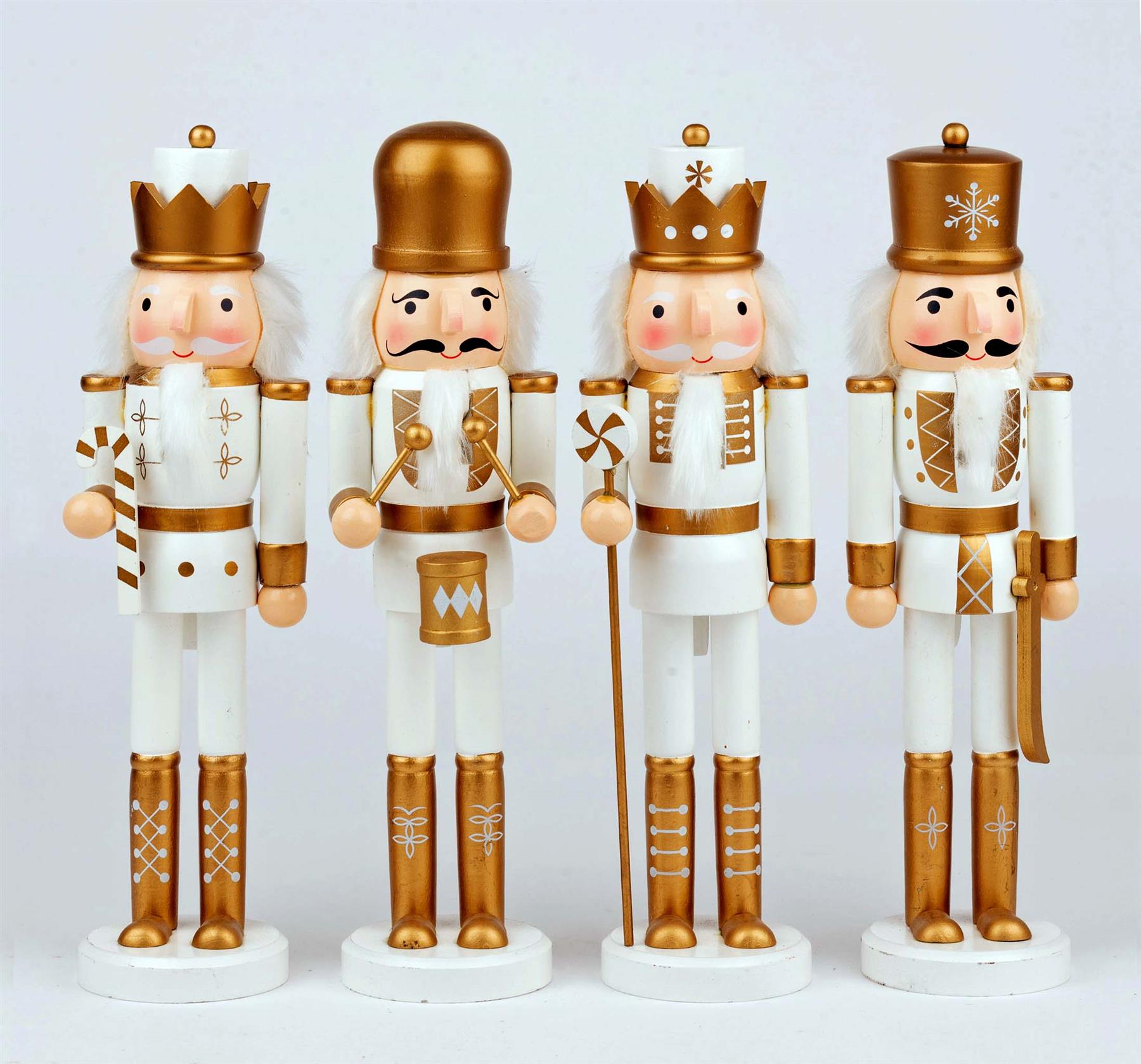 Gold & White Wooden Nutcrackers - 4Pcs Set - Christmas Home Decoration 36Cm Gold & White Wooden Nutcrackers - 4Pcs Set - Christmas Home Decoration 36Cm