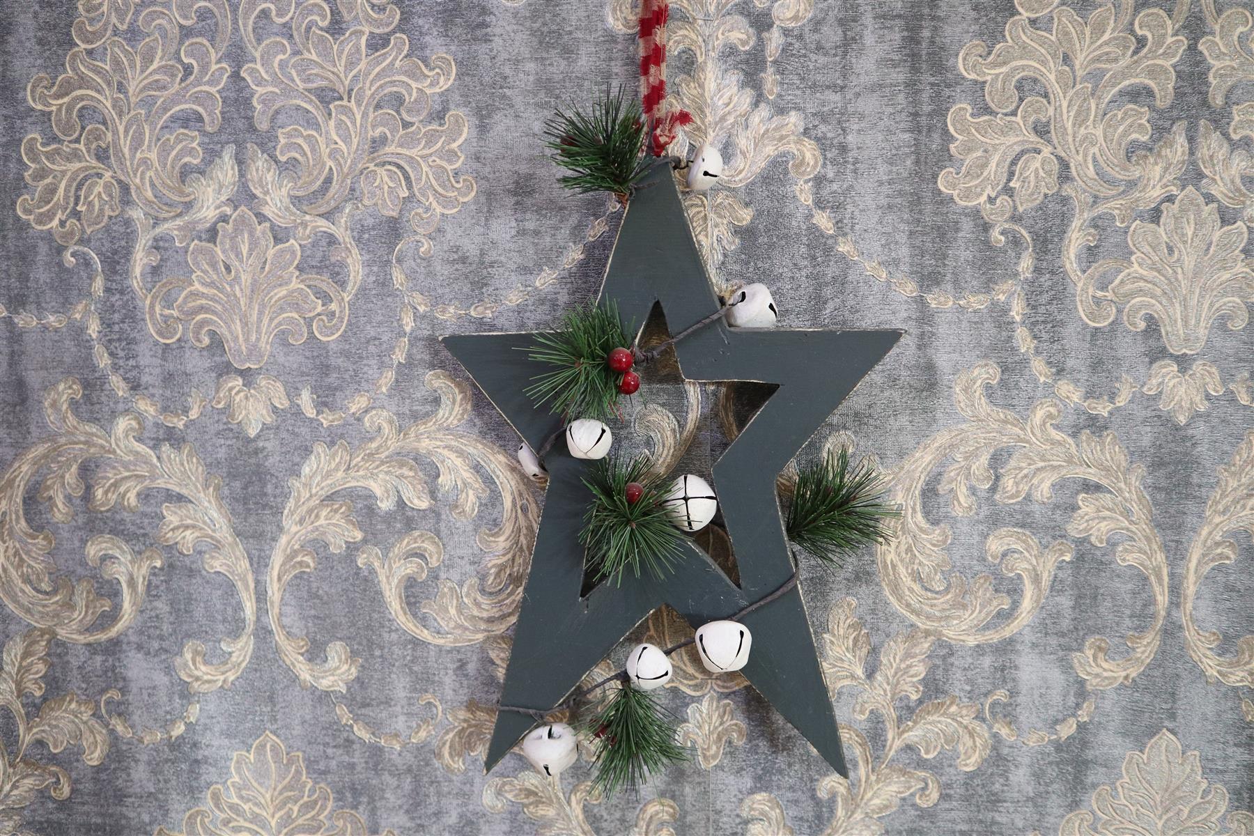 Wooden Green Small Star Christmas Wall Decorations Home Xmas Party Showpieces