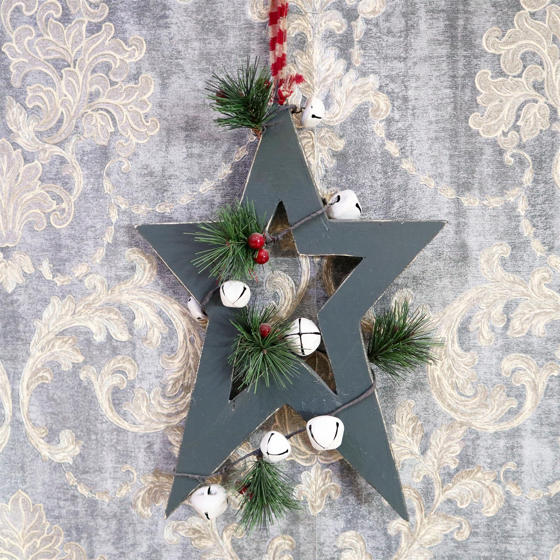 Wooden Green Small Star Christmas Wall Decorations Home Xmas Party Showpieces