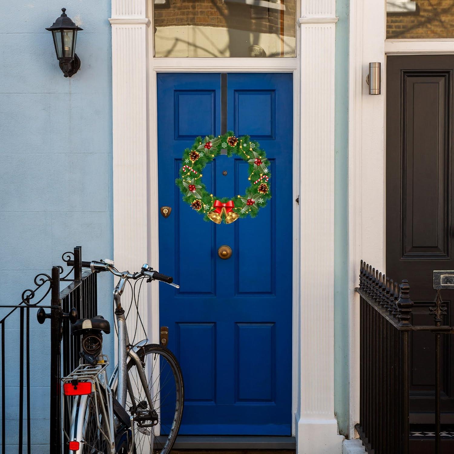 1X Christmas Wreath Hanger Door Hook Black Metal Holder 38cm Xmas Hanging Decor