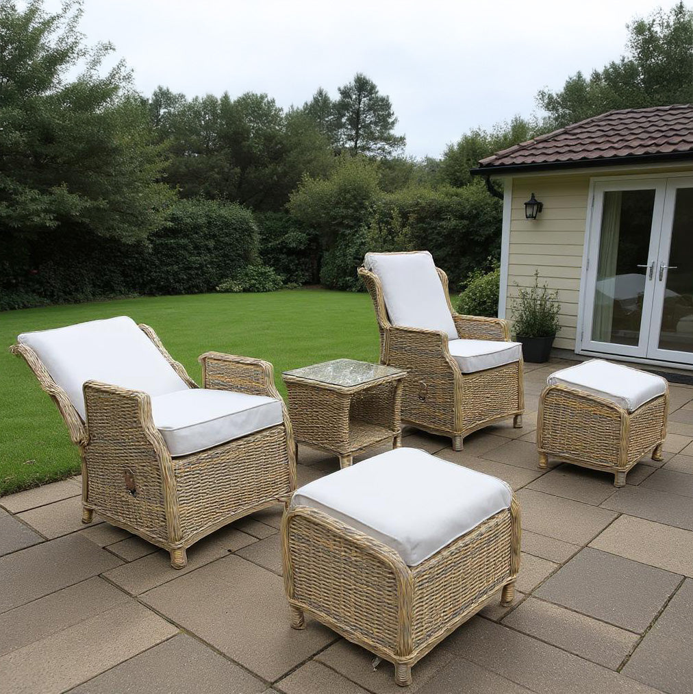 Monte Carlo Luxury Recliners Garden Rattan Bistro 5Pcs Set Beige