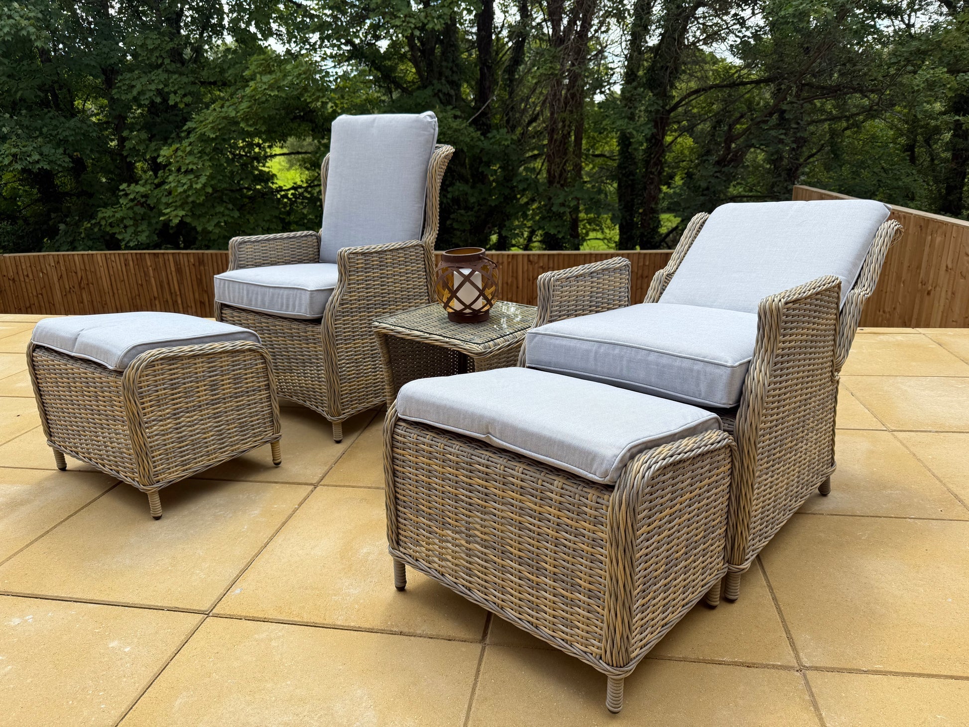 Monte Carlo Luxury Recliners Garden Rattan Bistro 5Pcs Set Beige