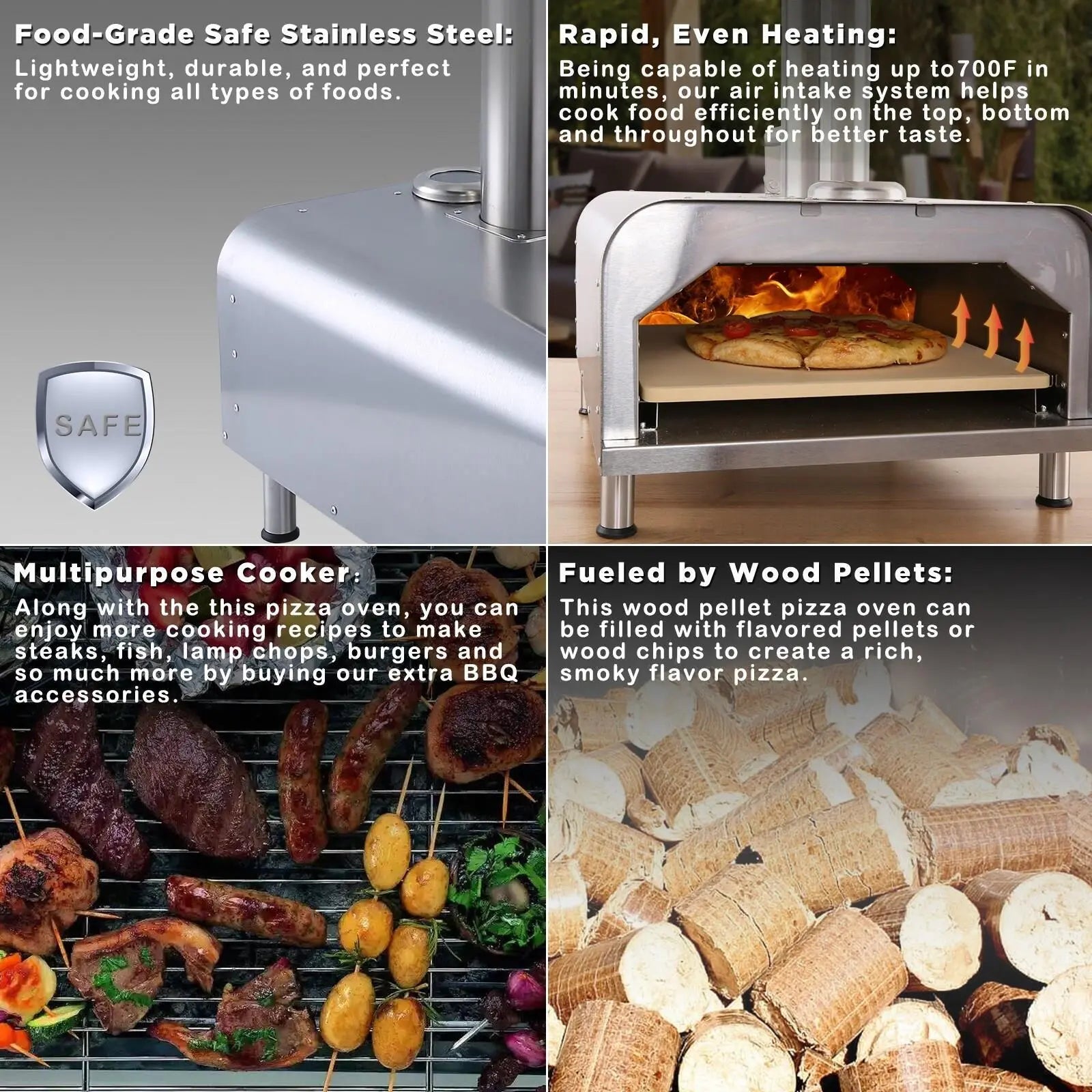 Portable Stainless Steel Charcoal Pizza Oven Grill