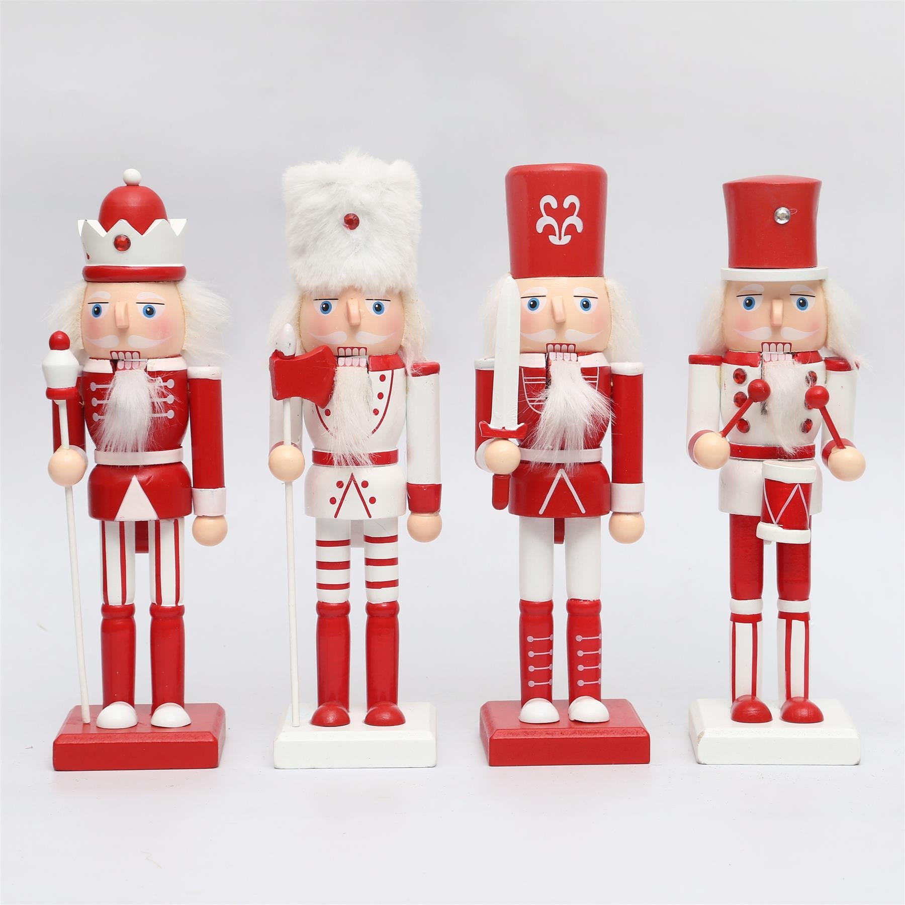 Red & White Wooden Nutcrackers - 4Pcs Set - Christmas Home Decoration 25Cm Red & White Wooden Nutcrackers - 4Pcs Set - Christmas Home Decoration 25Cm