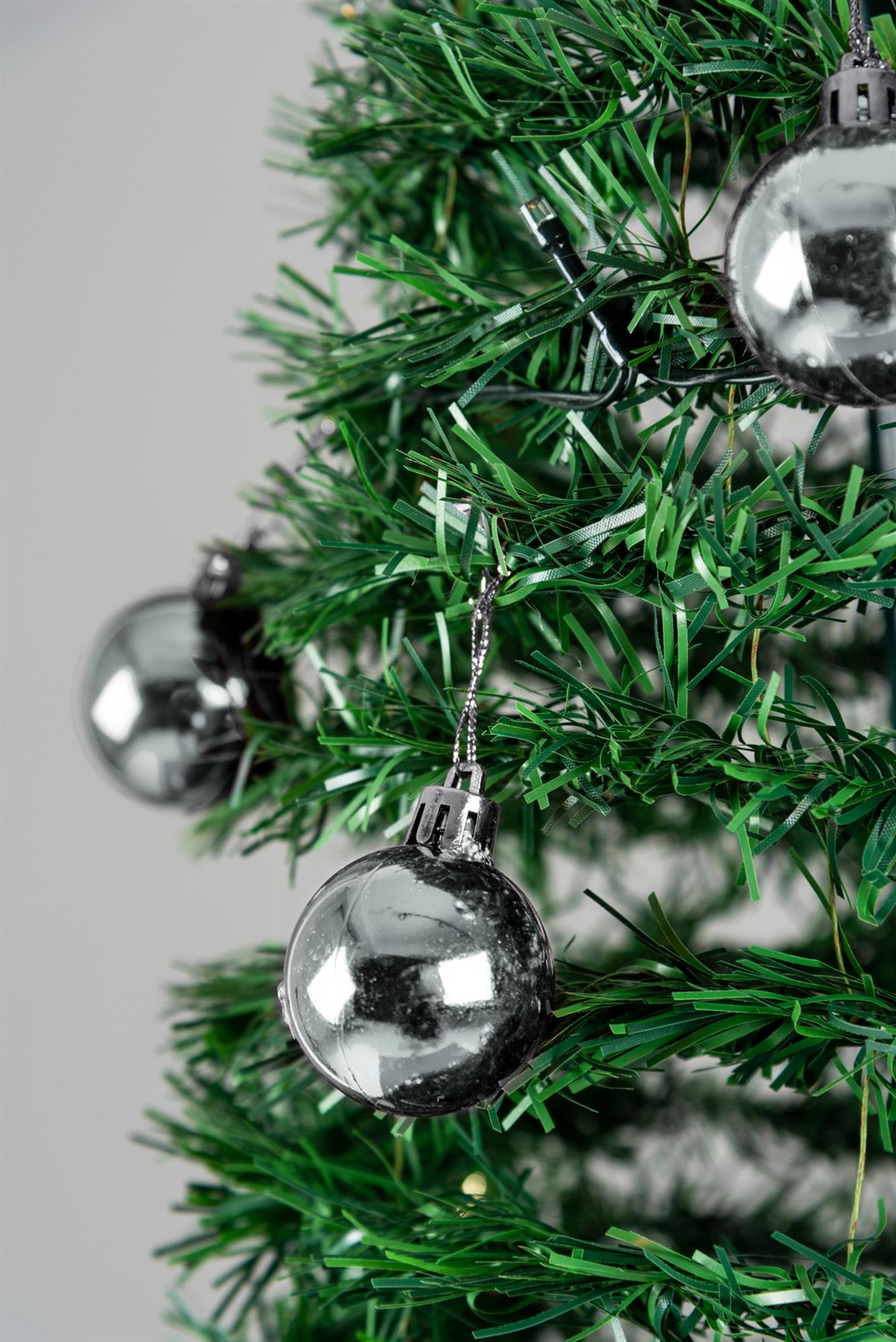 5FT Pop Up Christmas Tree Pre Lit Battery Operated LED Silver Baubles Xmas Decor