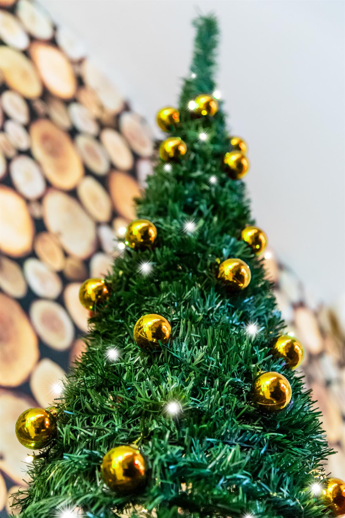 5FT Pop Up Christmas Tree Pre Lit Battery Operated LED Gold Baubles Xmas Decor