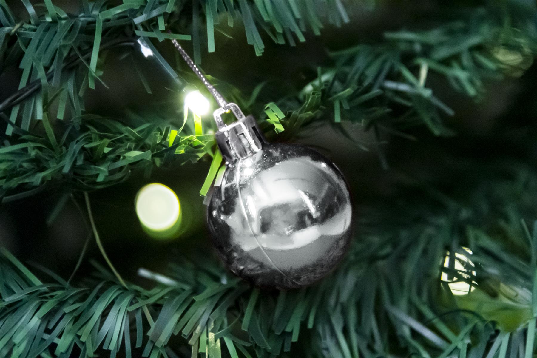 5FT Pop Up Christmas Tree Pre Lit Battery Operated LED Silver Baubles Xmas Decor