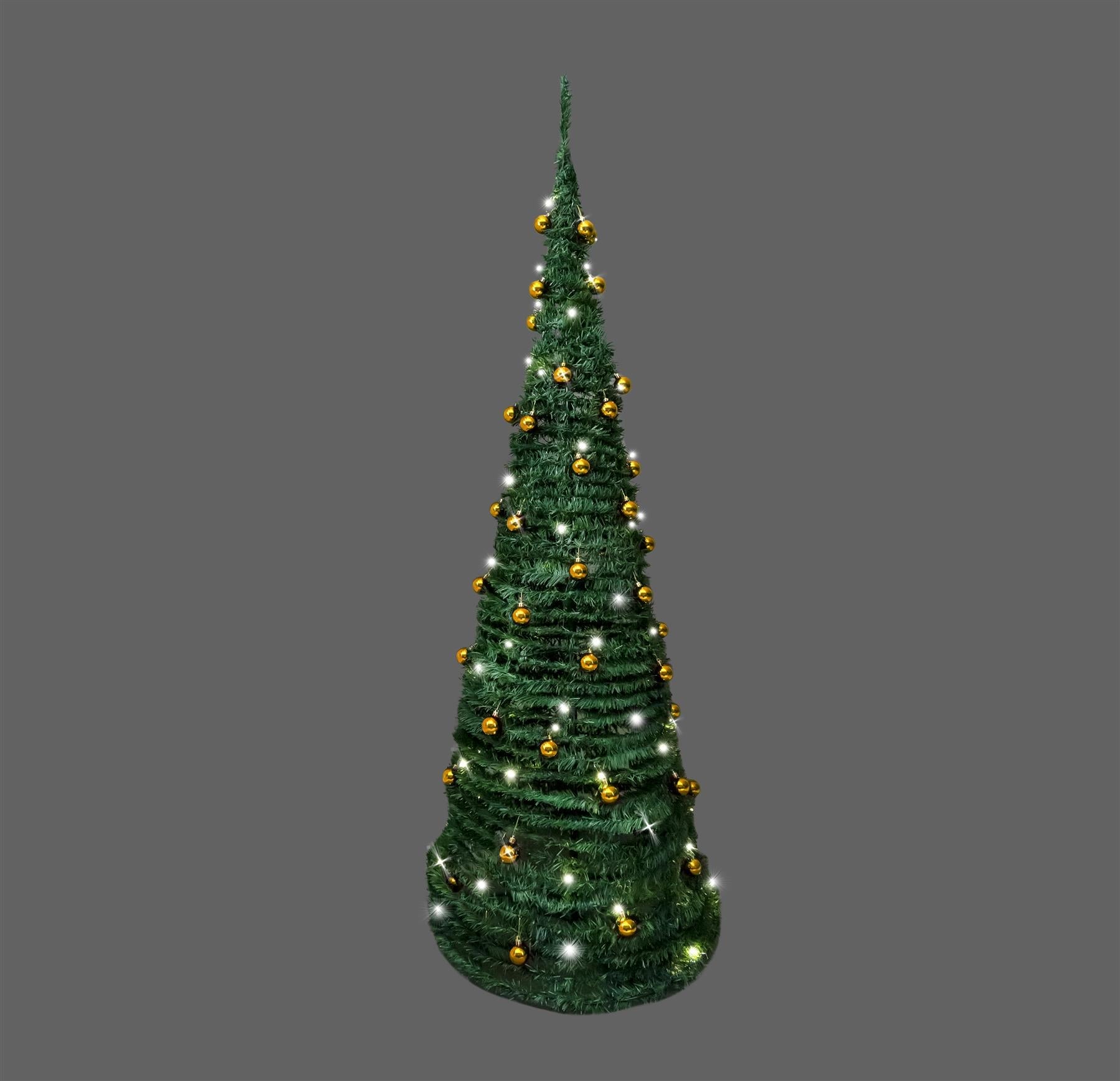 5FT Pop Up Christmas Tree Pre Lit Battery Operated LED Gold Baubles Xmas Decor