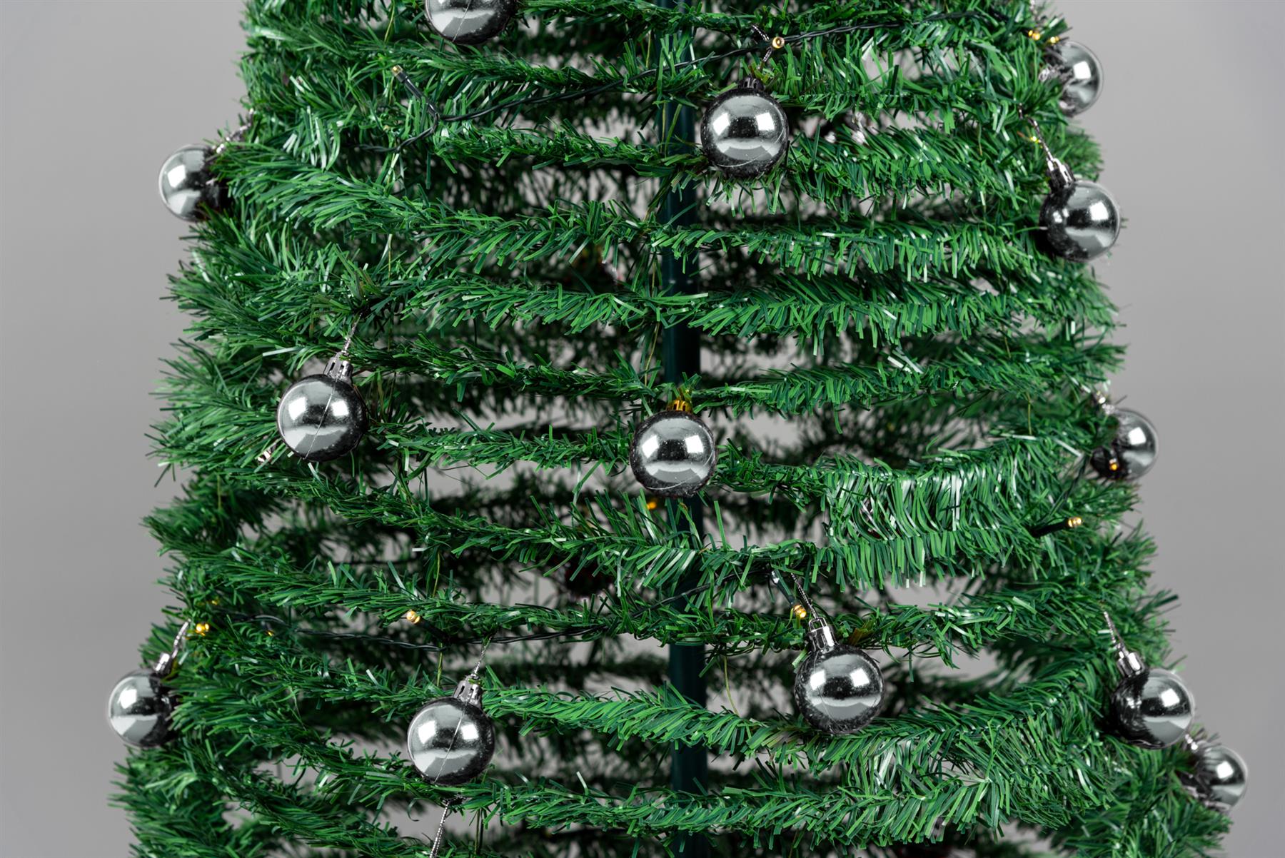6FT Pop Up Christmas Tree Pre Lit Battery Operated LED Silver Baubles Xmas Decor
