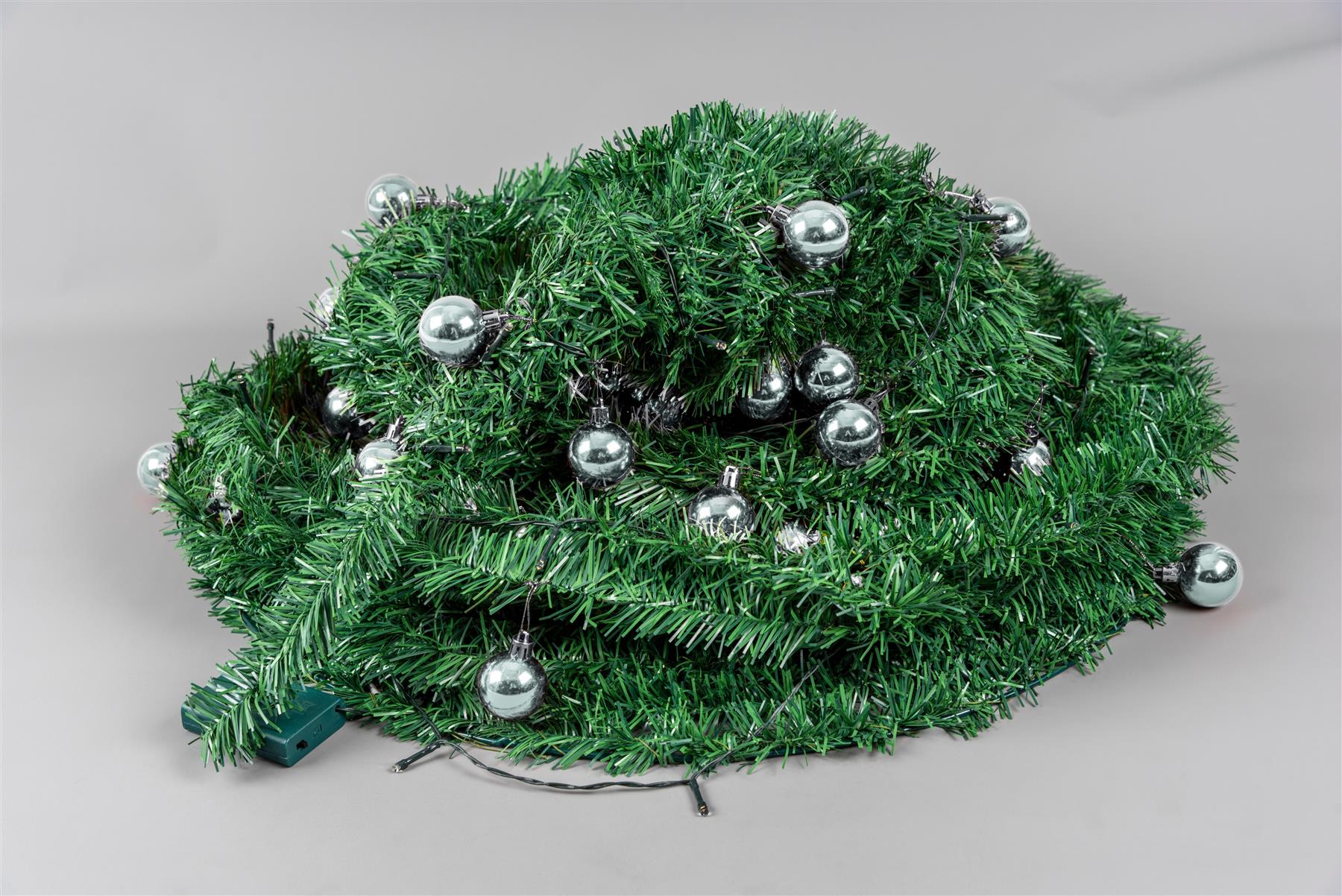 6FT Pop Up Christmas Tree Pre Lit Battery Operated LED Silver Baubles Xmas Decor