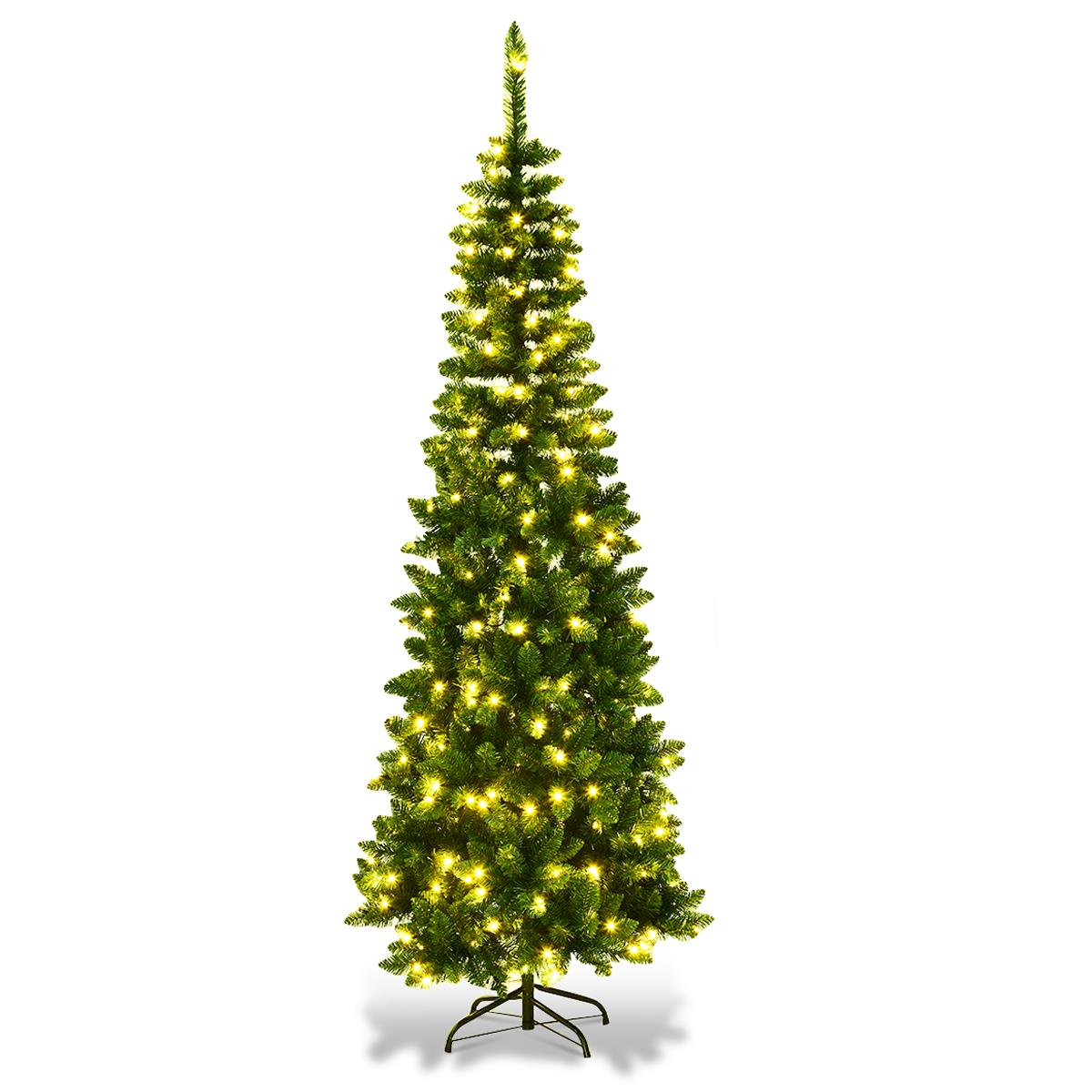 Slim Pre Lit Christmas Tree Pencil Green Artificial Bushy Pine XMAS Decor 4FT UK