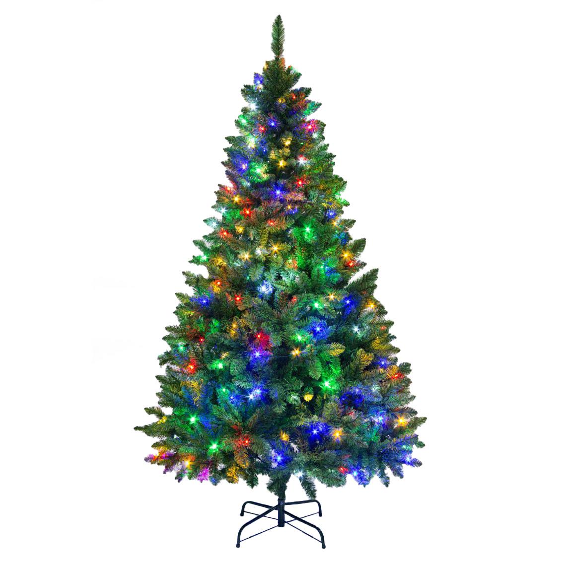 Pre-Lit Alaskan Pine Artificial Christmas Tree with LEDs Metal Stand Tips Xmas Holiday Home Decorations, 4Ft-12ft (Green/Black/White), 4Ft