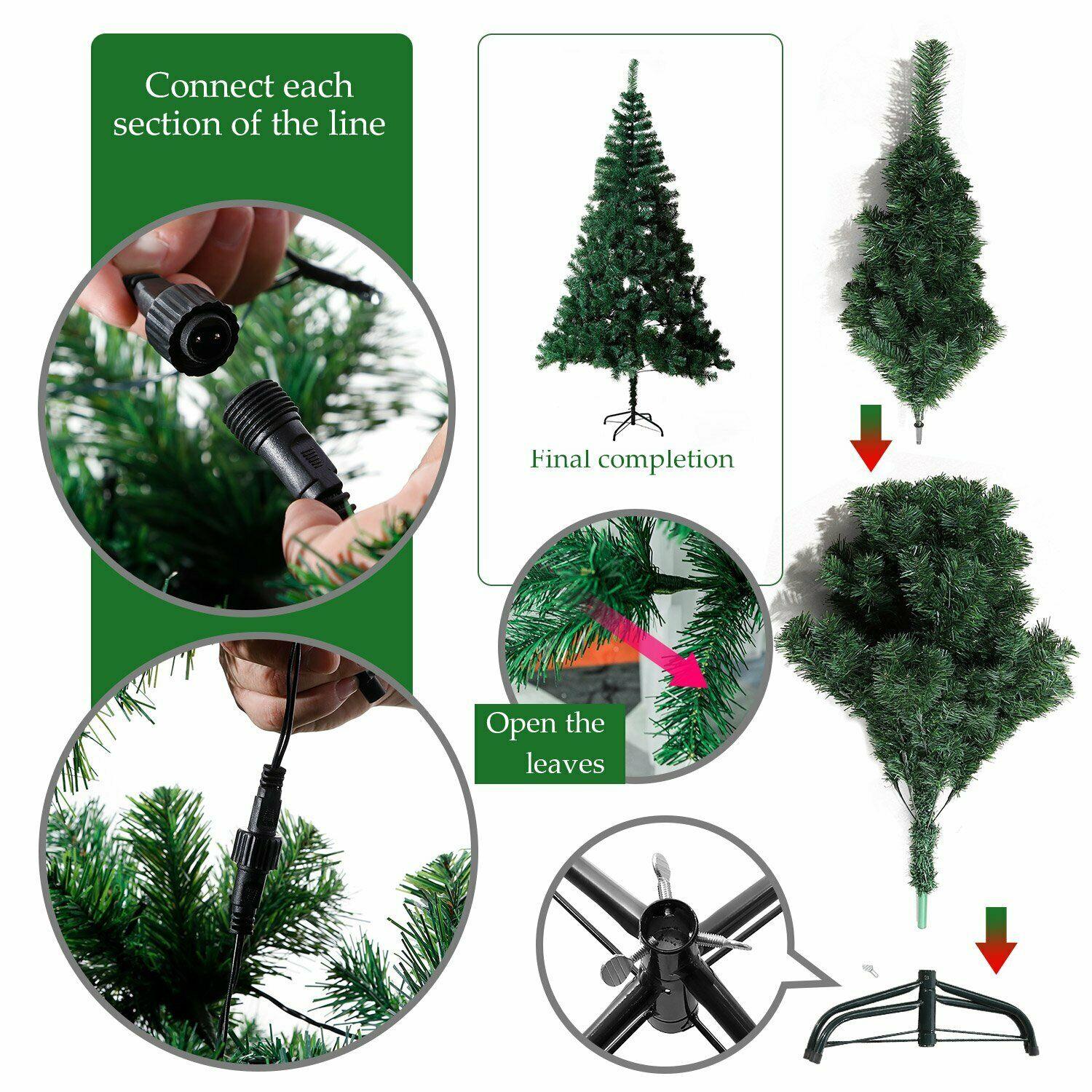 Pre-Lit Alaskan Pine Artificial Christmas Tree with LEDs Metal Stand Tips Xmas Holiday Home Decorations, 4Ft-12ft (Green/Black/White), 4Ft
