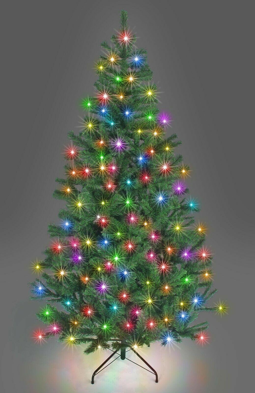 Pre-Lit Alaskan Pine Artificial Christmas Tree with LEDs Metal Stand Tips Xmas Holiday Home Decorations, 4Ft-12ft (Green/Black/White), 4Ft