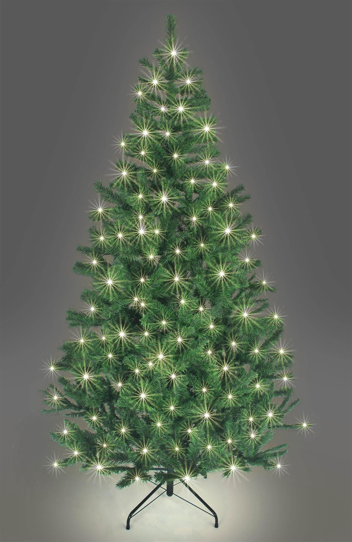Pre-Lit Alaskan Pine Artificial Christmas Tree with LEDs Metal Stand Tips Xmas Holiday Home Decorations, 4Ft-12ft (Green/Black/White), 7Ft