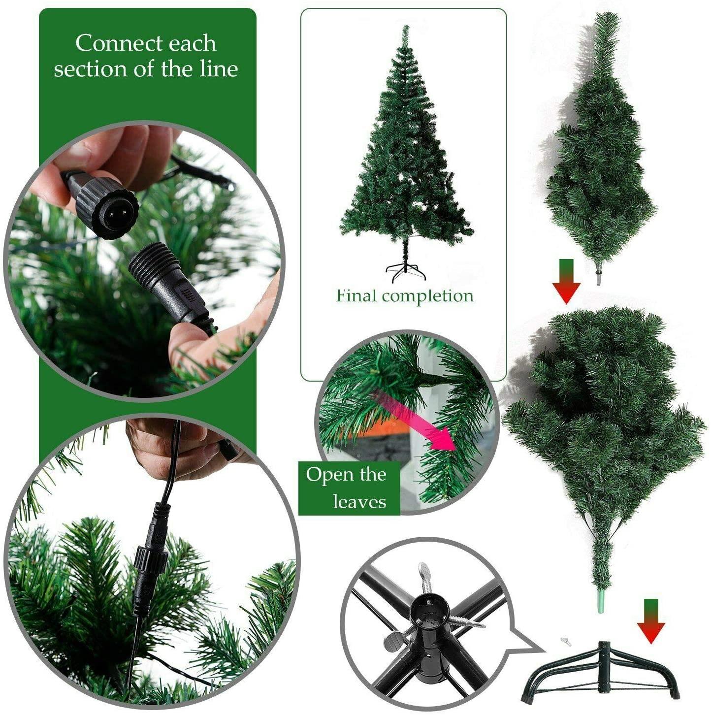 Pre-Lit Alaskan Pine Artificial Christmas Tree with LEDs Metal Stand Tips Xmas Holiday Home Decorations, 4Ft-12ft (Green/Black/White), 8Ft
