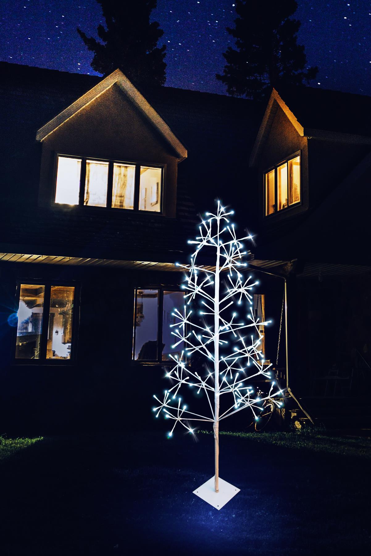 Pre-Lit LED Frame Brown Snowy Decoration Festive Twig Christmas Tree with Metal Stand Indoor Warm White Lights Xmas Large Home Décor – 4ft, 5ft, 6ft, 7ft