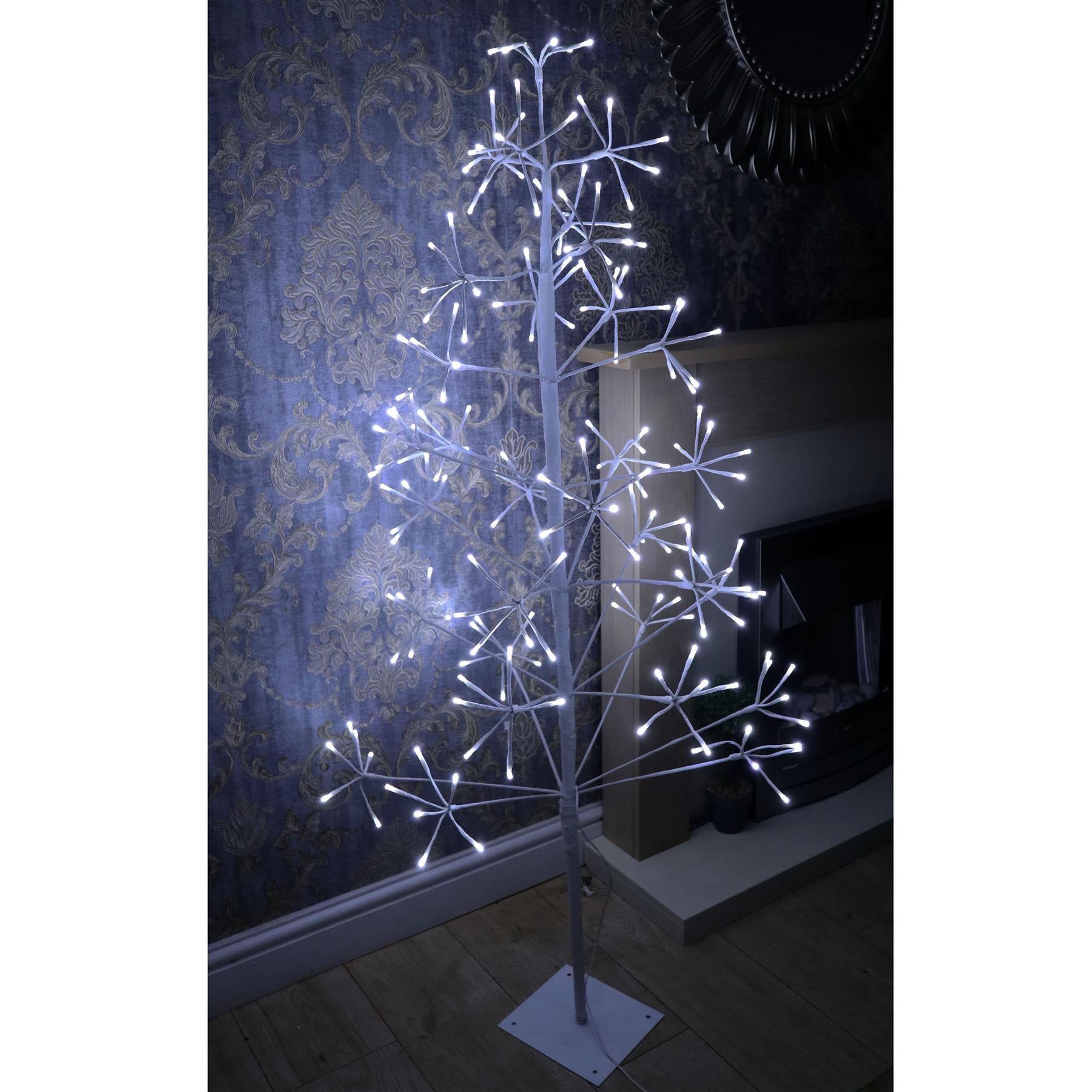 Pre-Lit LED Frame Brown Snowy Decoration Festive Twig Christmas Tree with Metal Stand Indoor Warm White Lights Xmas Large Home Décor – 4ft, 5ft, 6ft, 7ft