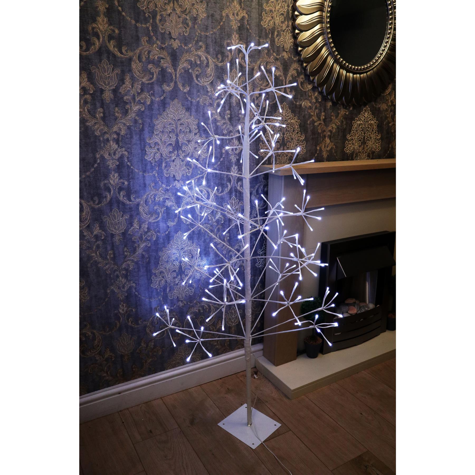 Pre-Lit LED Frame Brown Snowy Decoration Festive Twig Christmas Tree with Metal Stand Indoor Warm White Lights Xmas Large Home Décor – 4ft, 5ft, 6ft, 7ft