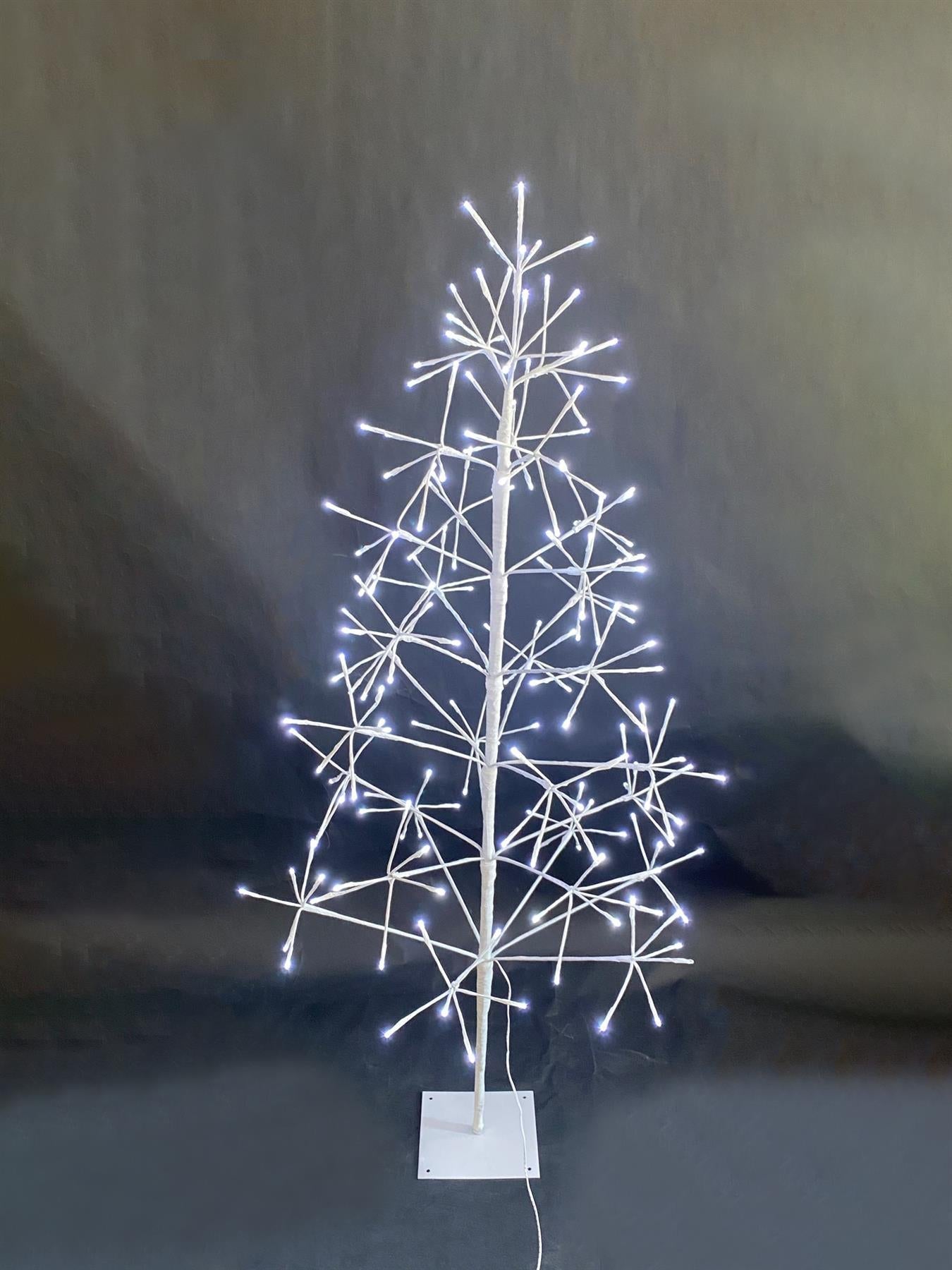 Pre-Lit LED Frame Brown Snowy Decoration Festive Twig Christmas Tree with Metal Stand Indoor Warm White Lights Xmas Large Home Décor – 4ft, 5ft, 6ft, 7ft