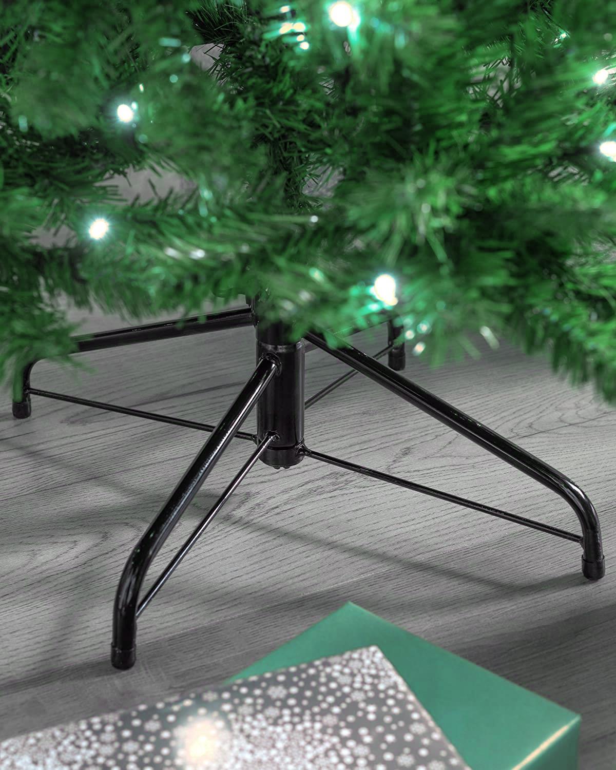 Pre-Lit Slim Pine Green Tree Christmas Holiday Festive Xmas Home Decorations Pencil Point Tips, 4FT-8FT(WW/CW/MC), Metal, Cool White LEDs, 4Ft