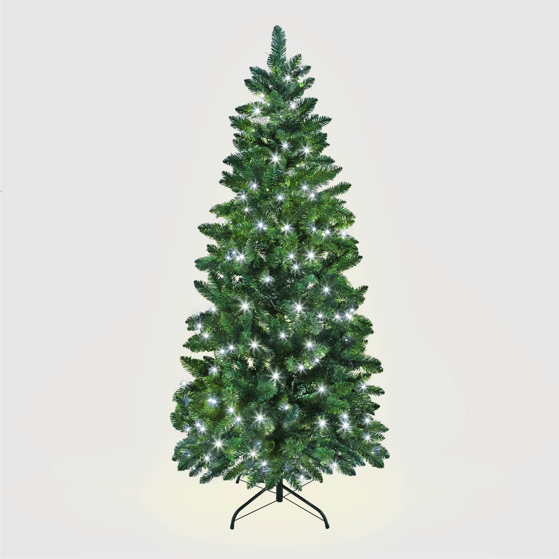 Pre-Lit Slim Pine Green Tree Christmas Holiday Festive Xmas Home Decorations Pencil Point Tips, 4FT-8FT(WW/CW/MC), Metal, Cool White LEDs, 4Ft