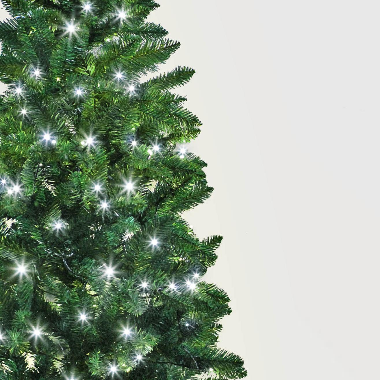 Pre-Lit Slim Pine Green Tree Christmas Holiday Festive Xmas Home Decorations Pencil Point Tips, 4FT-8FT(WW/CW/MC), Metal, Cool White LEDs, 4Ft