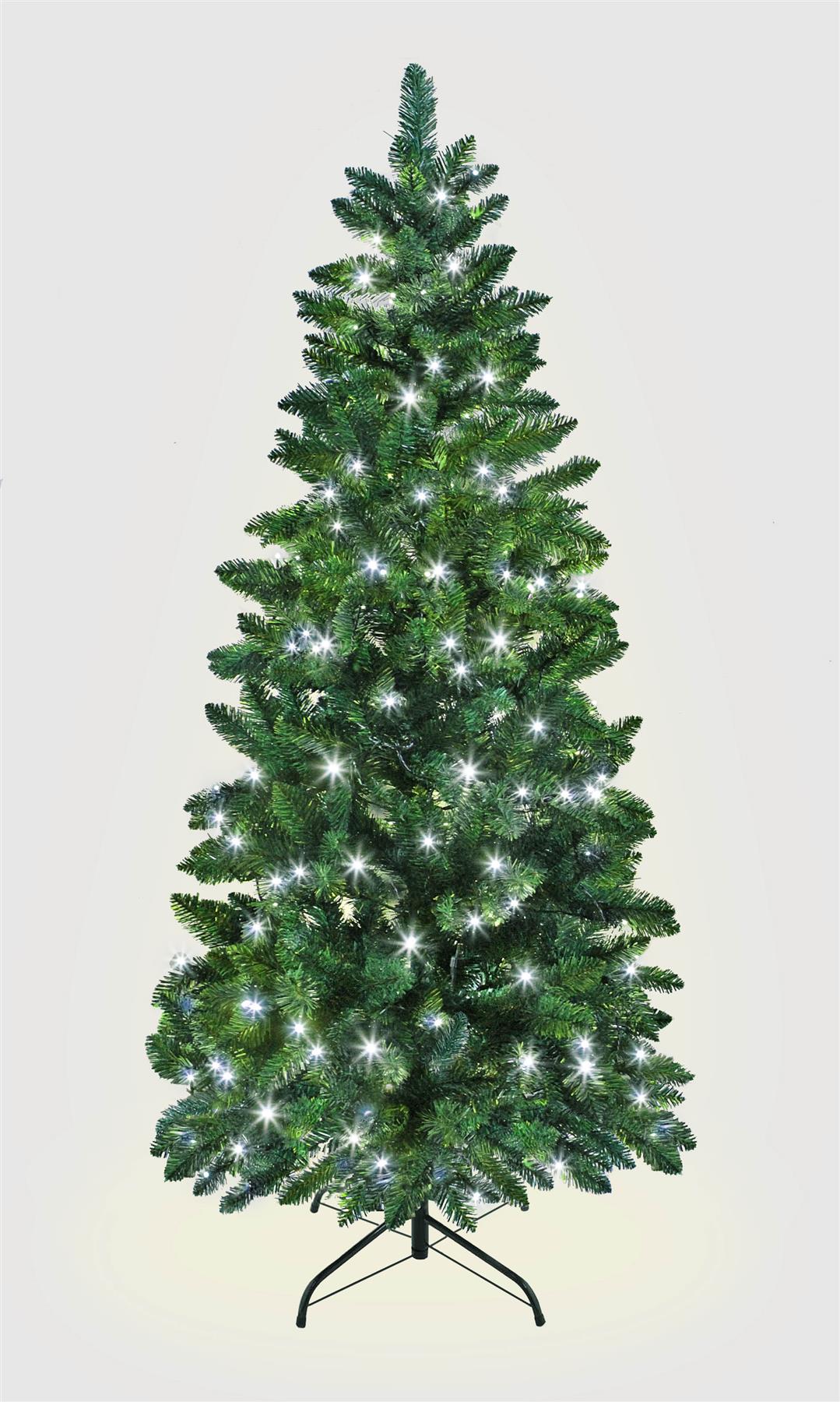 Pre-Lit Slim Pine Green Tree Christmas Holiday Festive Xmas Home Decorations Pencil Point Tips, 4FT-8FT(WW/CW/MC), Metal, Cool White LEDs, 4Ft
