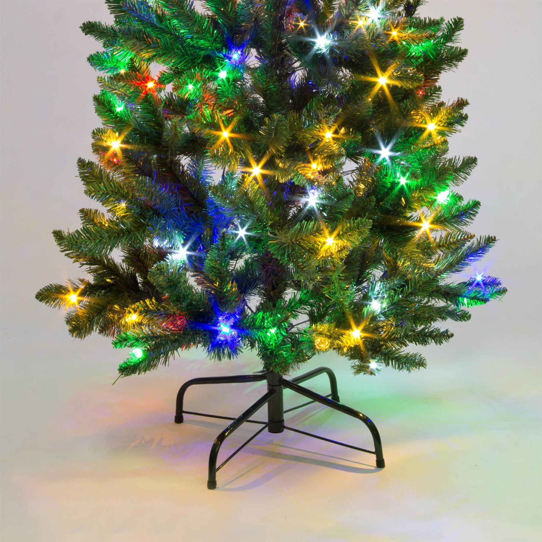 Pre-Lit Slim Pine Green Tree Christmas Holiday Festive Xmas Home Decorations Pencil Point Tips, 4FT-8FT(WW/CW/MC), Metal, Multicolour LEDs, 7Ft