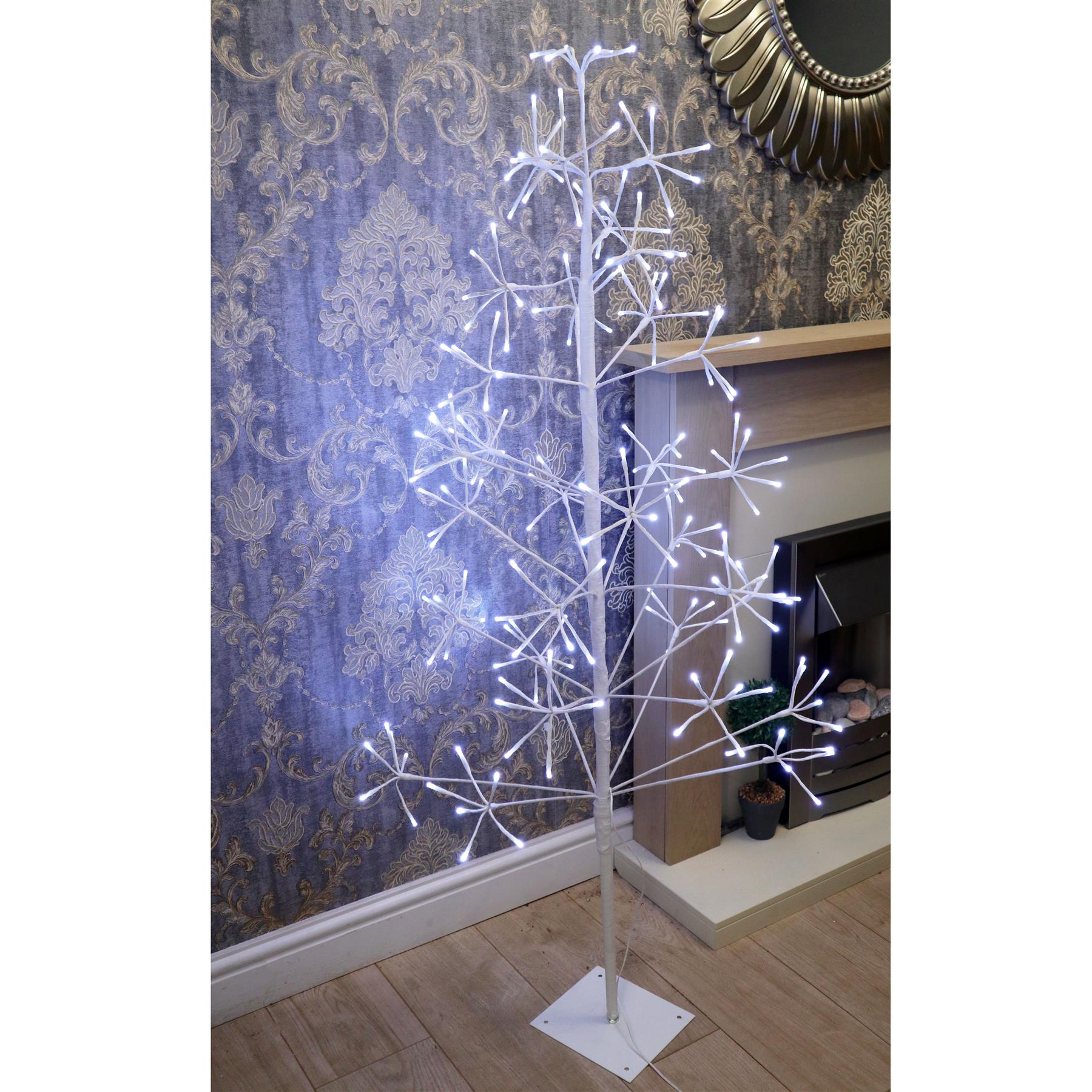 Pre-Lit White Twig Tree Cool LED Lights Metal Frame Christmas Decoration Festive Indoor Birch Xmas Large Home Décor, 3ft