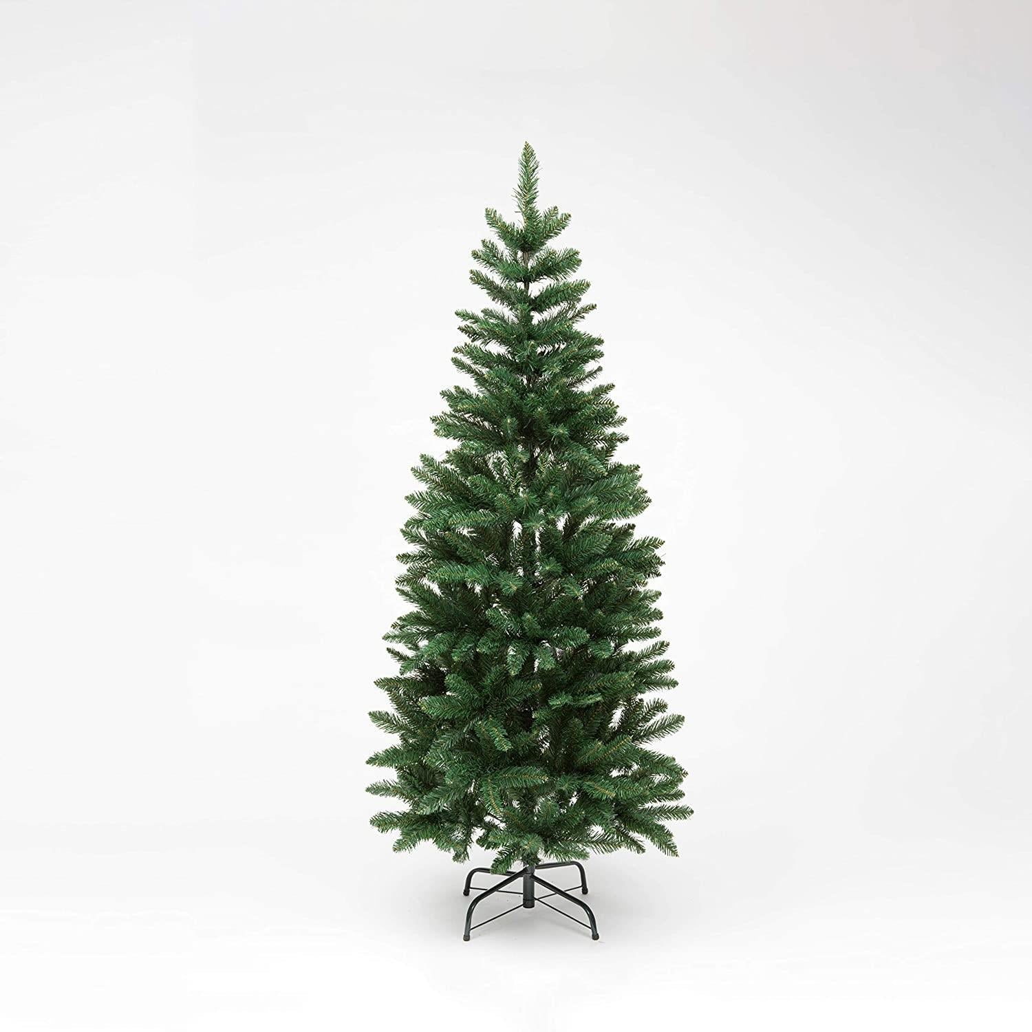 Slim Pine Green Tree Christmas Holiday Festive Xmas Home Decorations with Pencil Point Tips, 4FT-8FT, Metal, 5Ft
