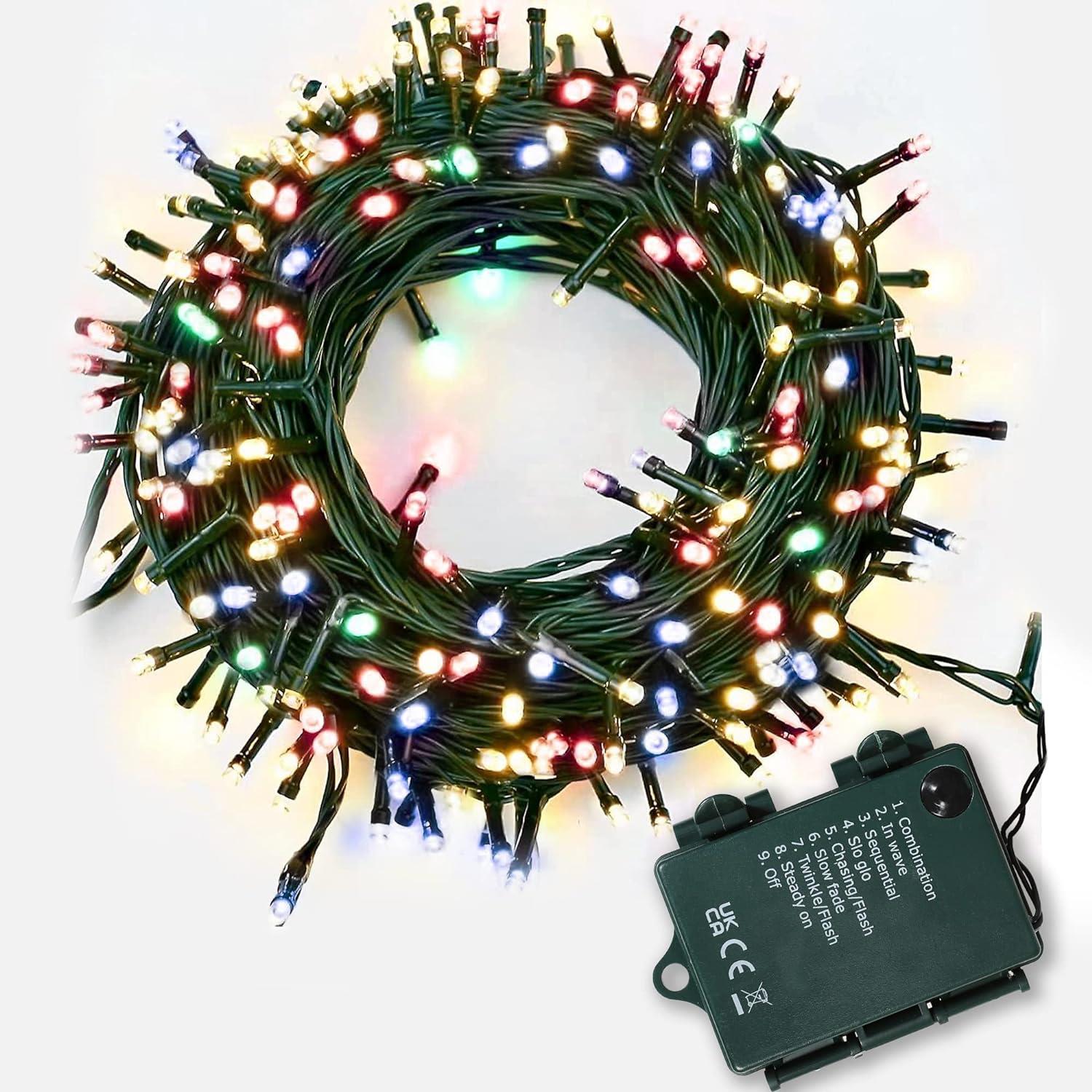 Shatchi 51013-OUTDOOR-LIGHTS-50-MC-1CS 50 LEDs Battery Operated Fairy Lights Waterproof Indoor and Outdoor Decoration / 8 Changing Modes/Timer/Christmas Wedding Party Birthday-Multi Coloured, White