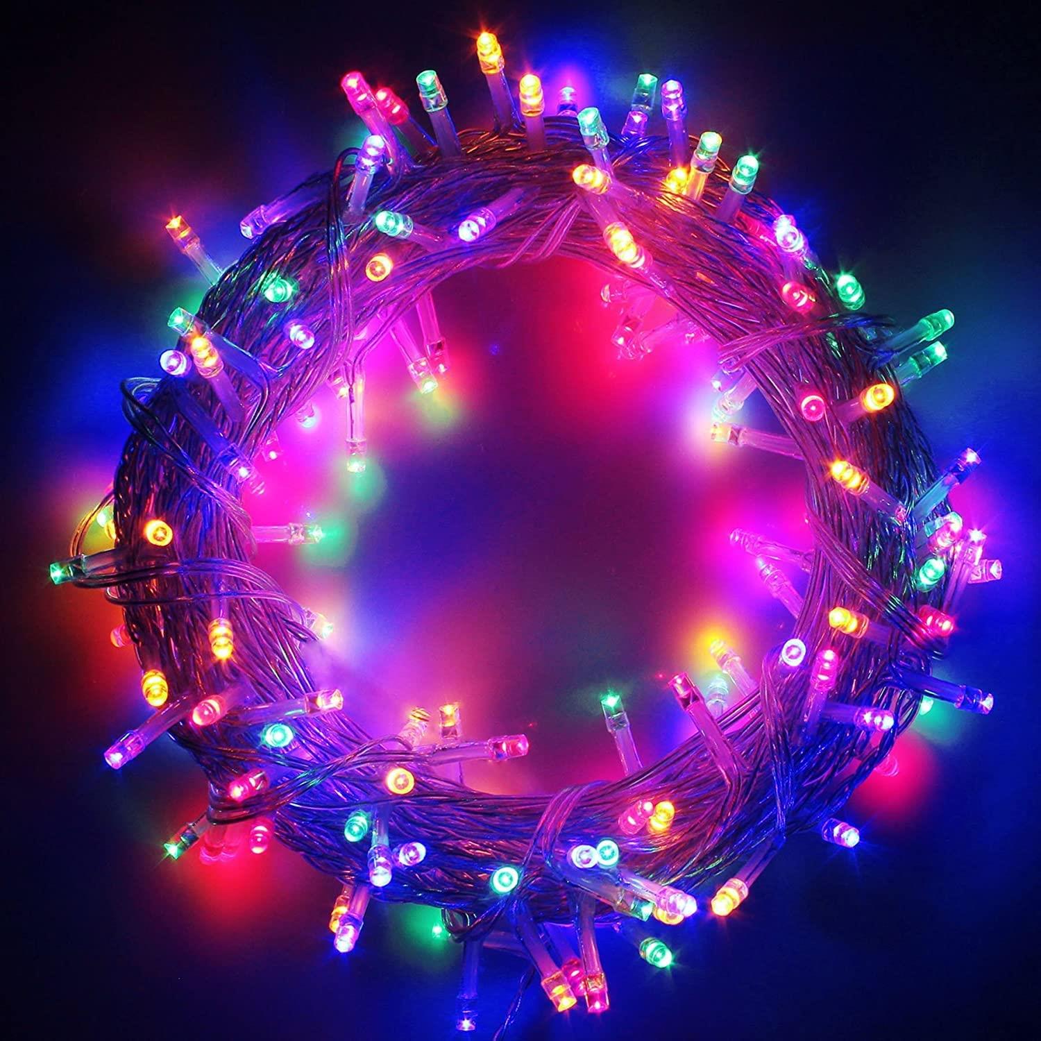 Shatchi 51013-OUTDOOR-LIGHTS-50-MC-1CS 50 LEDs Battery Operated Fairy Lights Waterproof Indoor and Outdoor Decoration / 8 Changing Modes/Timer/Christmas Wedding Party Birthday-Multi Coloured, White