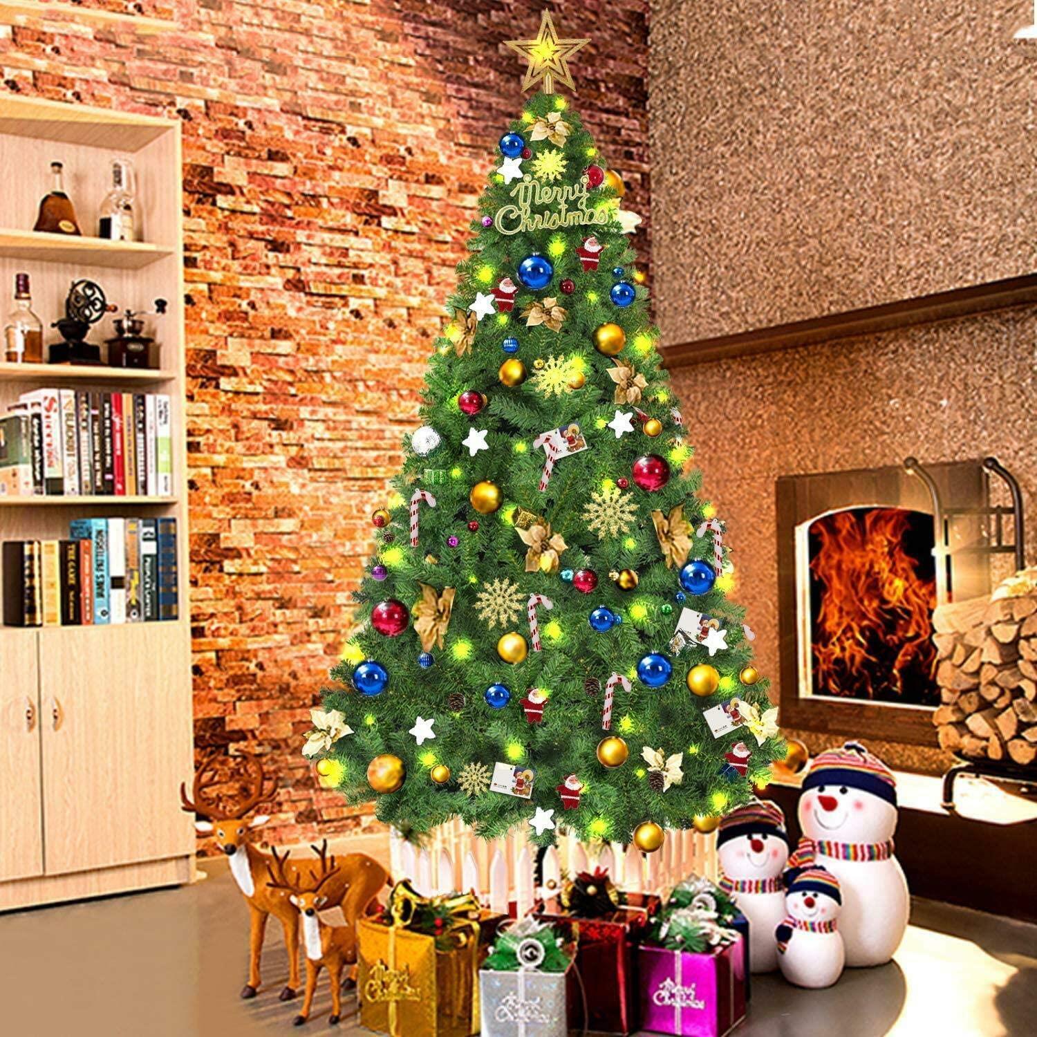 Green 8ft Alaskan Pine Christmas Artificial 1100 Tips with Metal Stand 240cm Big Xmas Tree Home Decoration, 8Ft/240CM