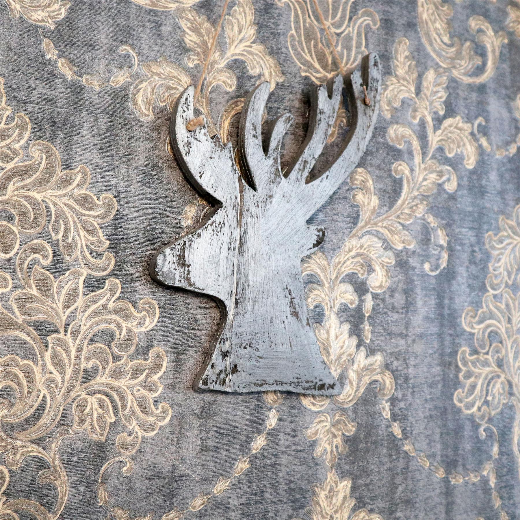 Hanging Wooden Silver Side Head Deer Christmas Wall Decoration Party Showpiece