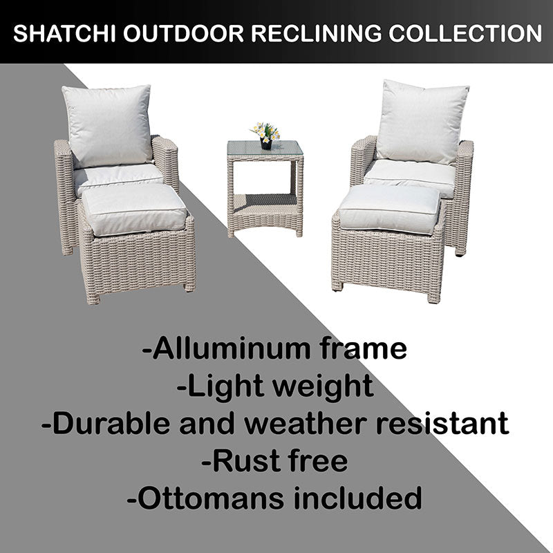 Sorrento Luxury Recliners Garden Rattan Bistro 5Pcs Set Grey