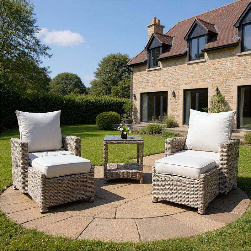 Sorrento Luxury Recliners Garden Rattan Bistro 5Pcs Set Grey