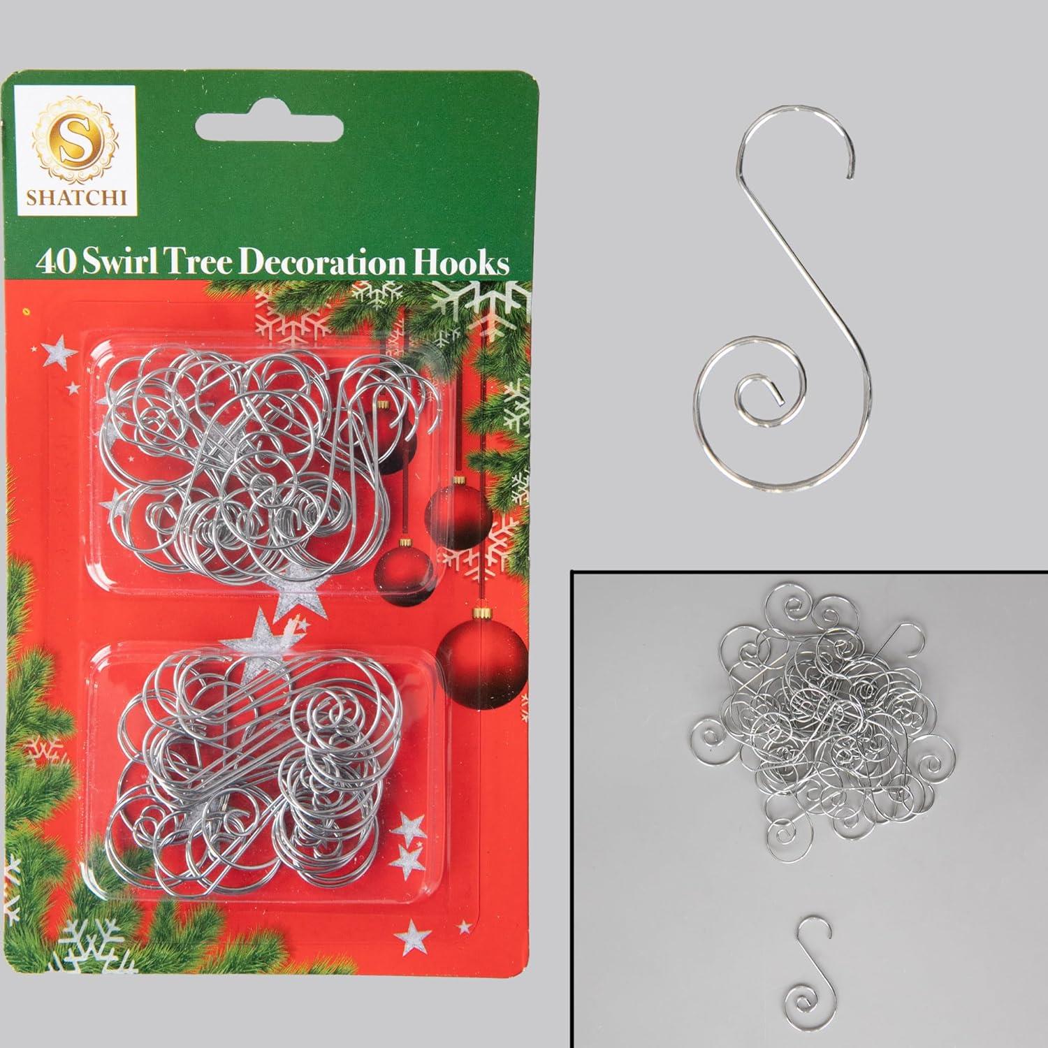 Christmas Ornament Swirl Hook Silver Xmas Tree Bauble String Light Hanger 40pcs