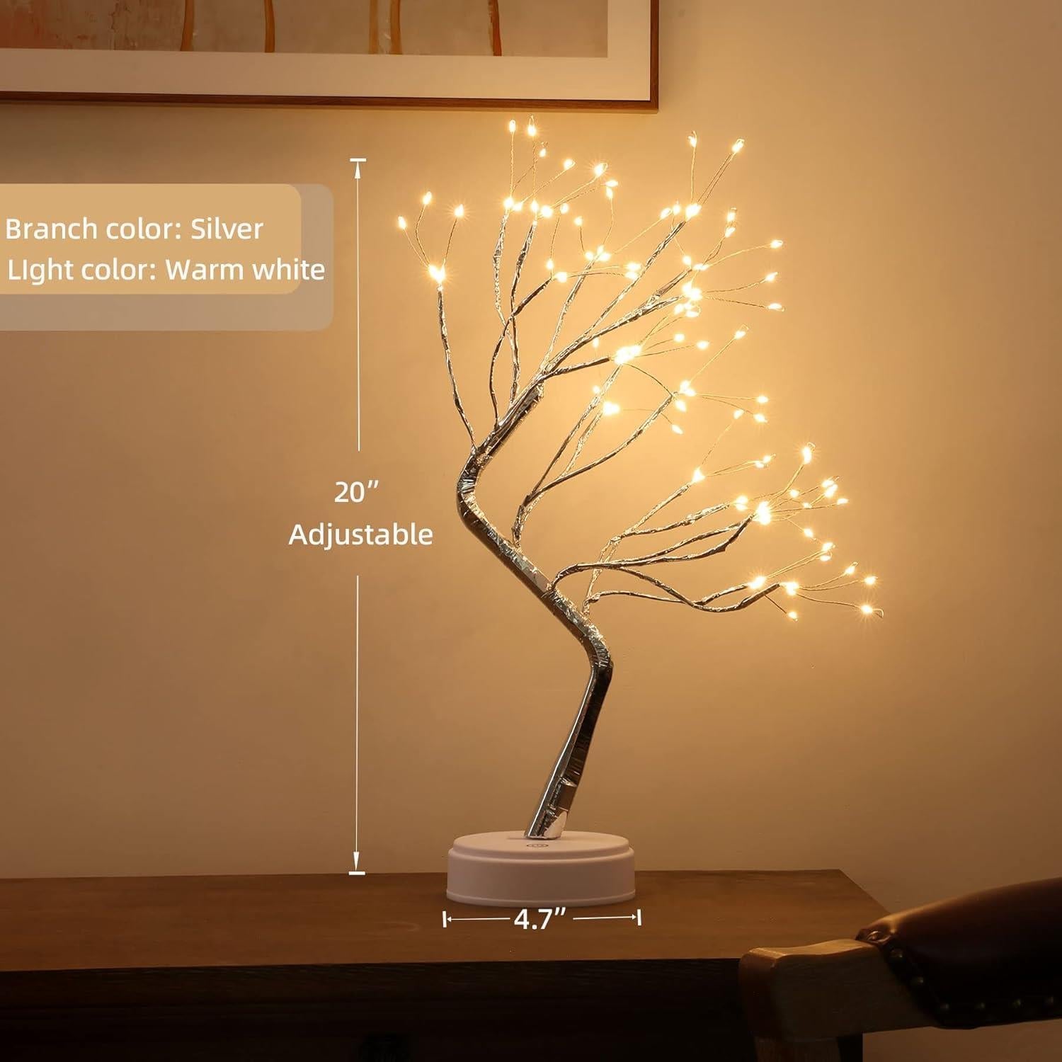 Christmas Bonsai Twig Tree Birch 108 LED Light Tabletop Lamp B/O Xmas Decor 50cm
