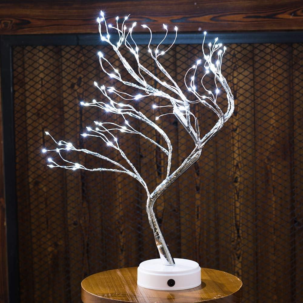 Christmas Bonsai Twig Tree Birch 108 LED Light Tabletop Lamp B/O Xmas Decor 50cm