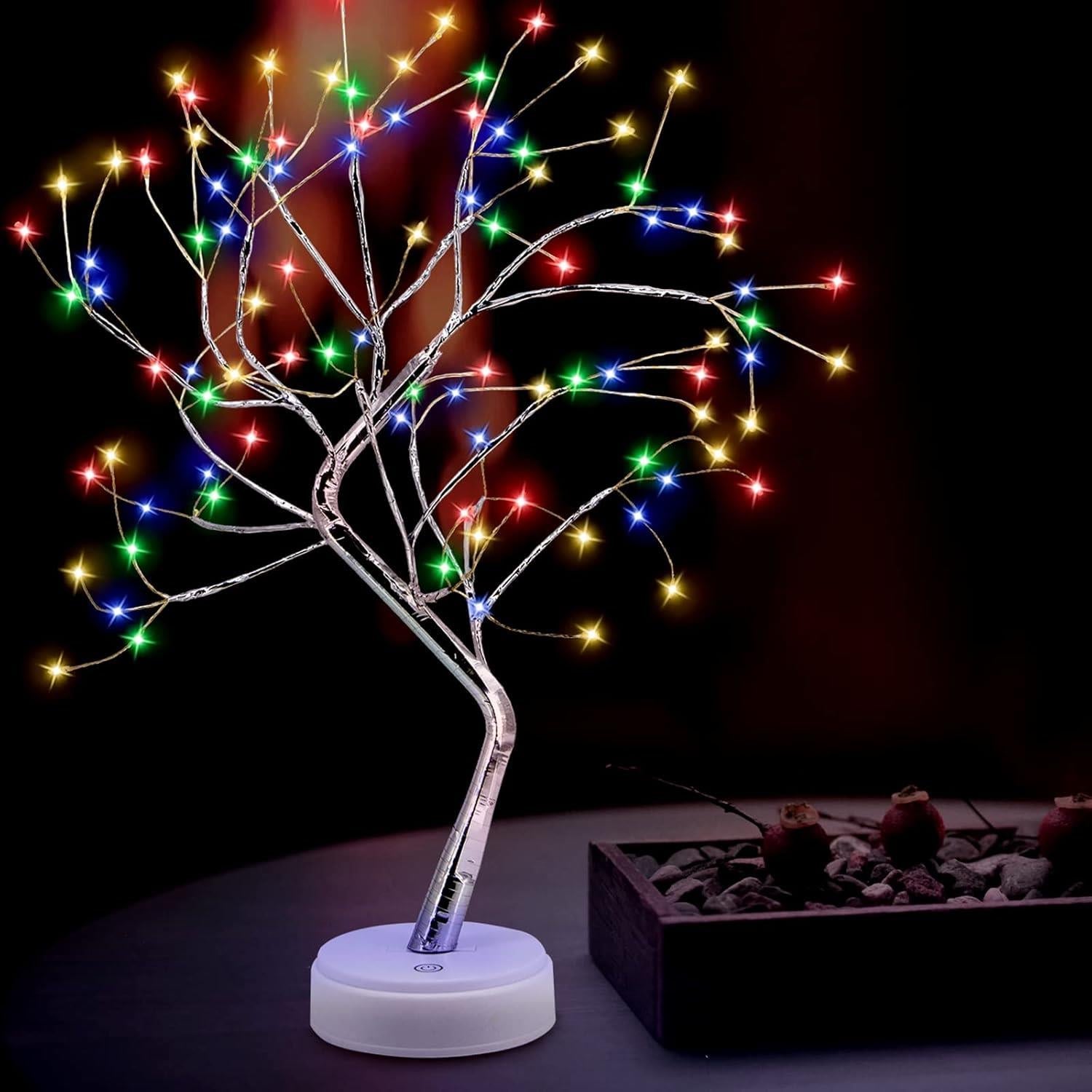 Christmas Bonsai Twig Tree Birch 108 LED Light Tabletop Lamp B/O Xmas Decor 50cm