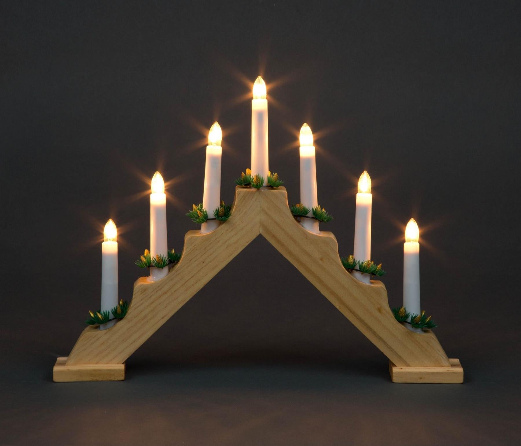 WOODEN CANDLE BRIDGE LIGHTS 7 BULB WINDOW CHRISTMAS DECORATION ARCH BRIDGE