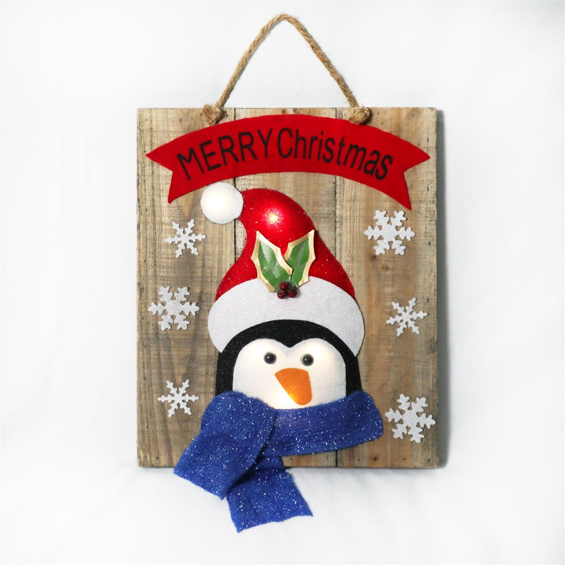 Decorative Wooden White Bulb Penguin Frame Christmas Tree Hanging Decorations