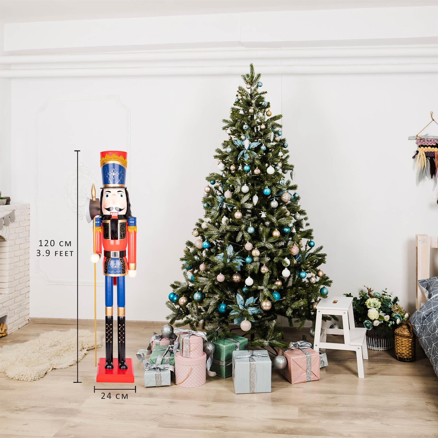 Christmas Nutcrackers Tree Wooden 120cm Figures Classic Xmas Ornament Decoration