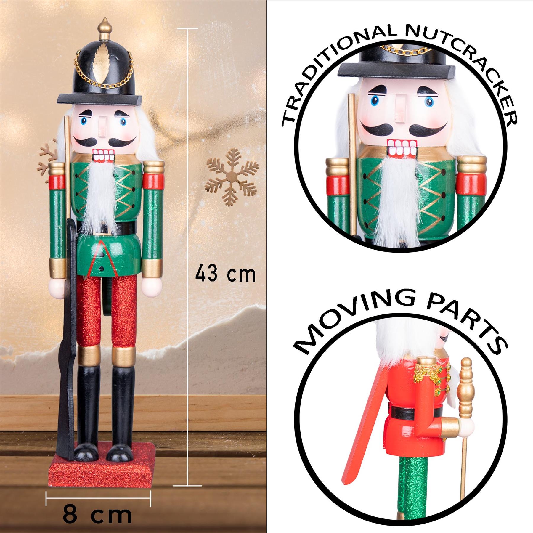 Christmas Tree Nutcrackers Wooden 43cm Figures Xmas Decoration Ornament 3Pcs Set