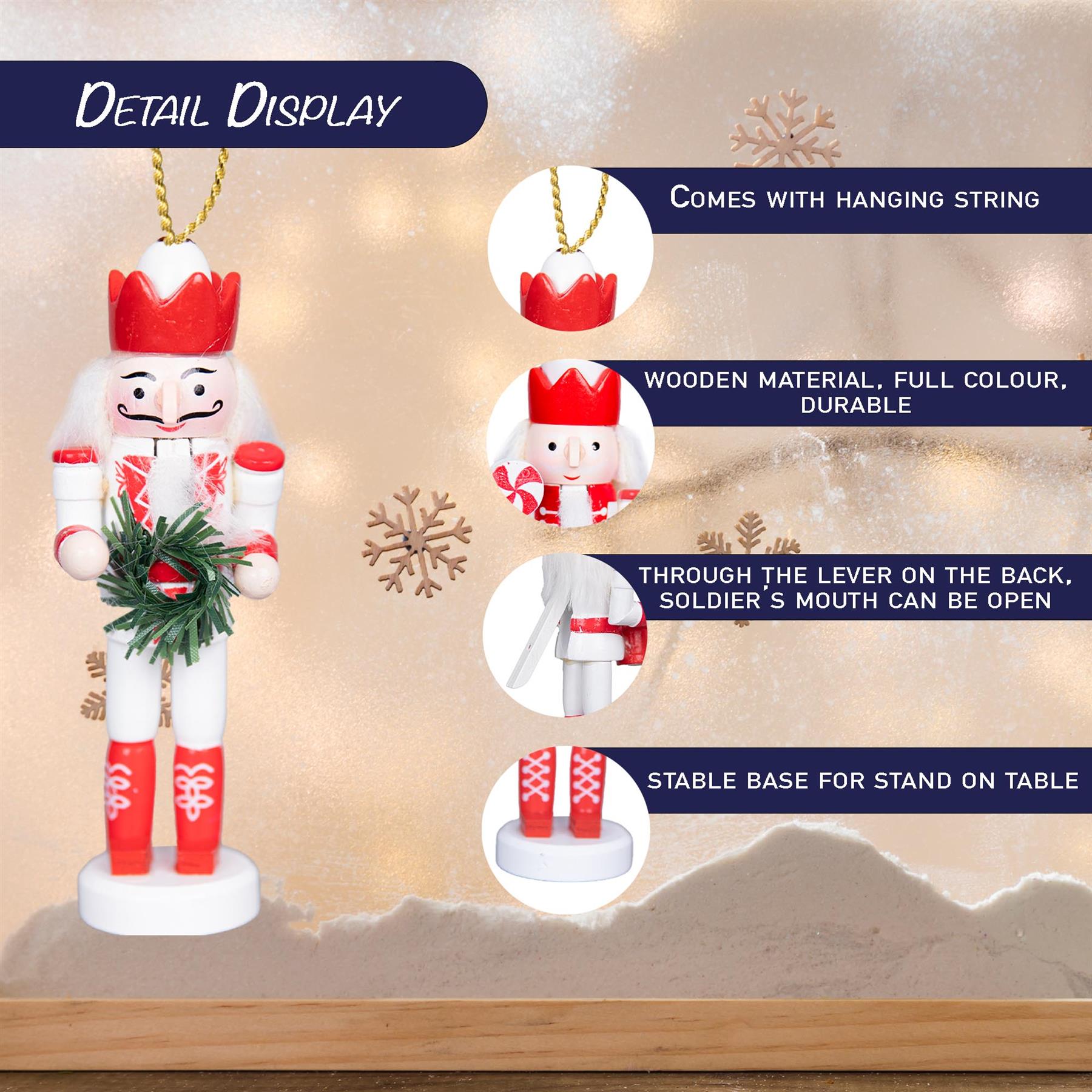 13cm Christmas Wooden Nutcrackers Ornament Figures Xmas 5Pcs Set Red White UK