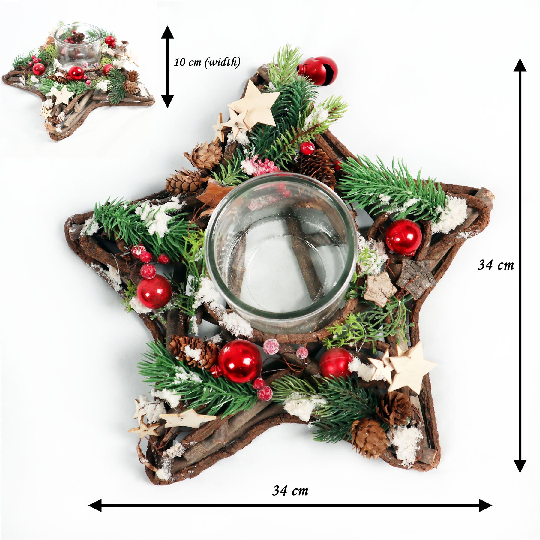 Candle Holder Christmas Table Decoration Star Shape Tealight Twig Xmas Gift 34cm