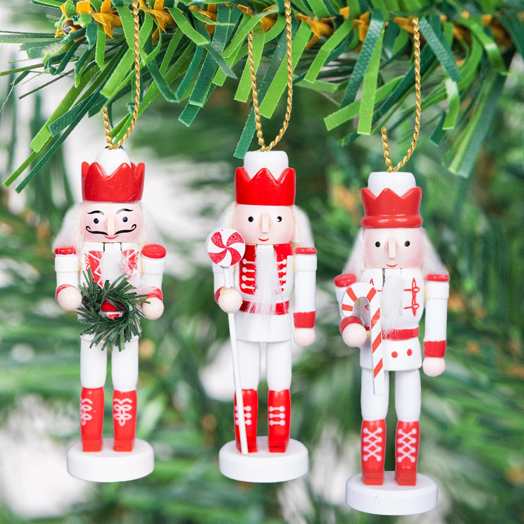 Wooden Nutcrackers Figures Christmas Ornament 5Pcs Set Red,White 13Cm